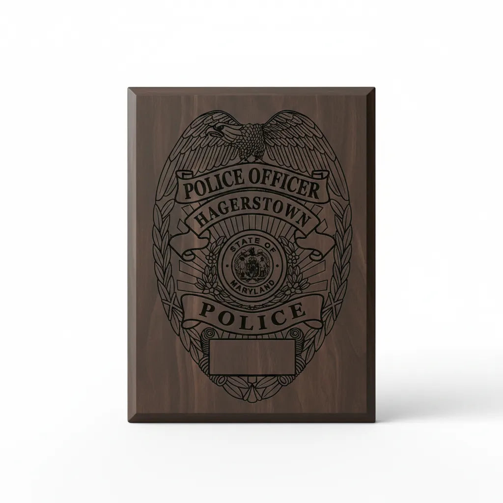 Hagerstown Police Officer Badge SVG

Maryland Law Enforcement Vector Design

Eagle Oval Police Badge Engraving File

Hagerstown MD Police Sign CNC File

State of Maryland Seal Vector for Laser Cutting