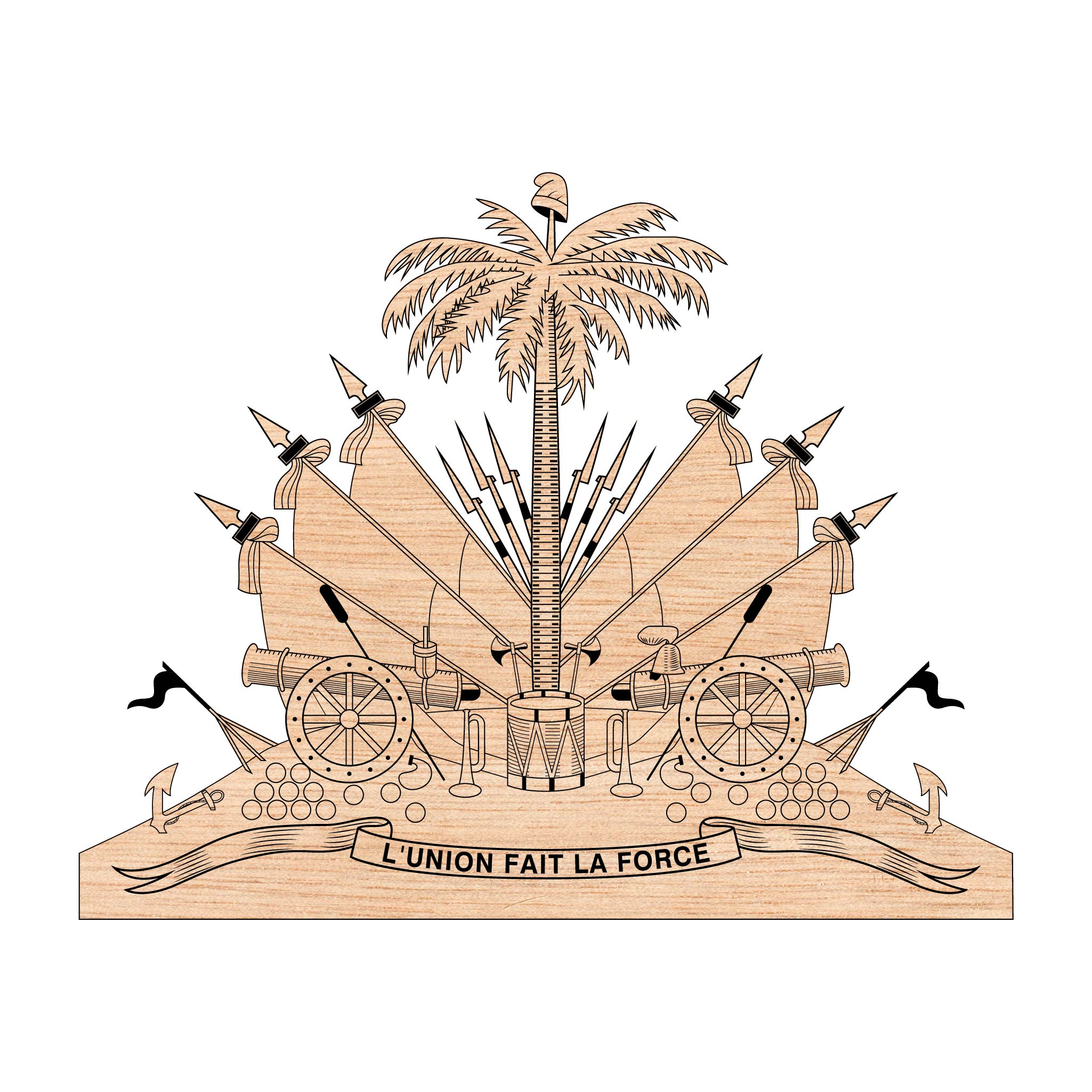 Coat of Arms of Haiti SVG for CNC

Haiti National Emblem Vector for Laser Engraving

Haitian Palmiste Shield Emblem for Wood Carving

Professional Haiti Coat of Arms Vector Design

Haiti SVG Emblem Logo for CNC Router Projects