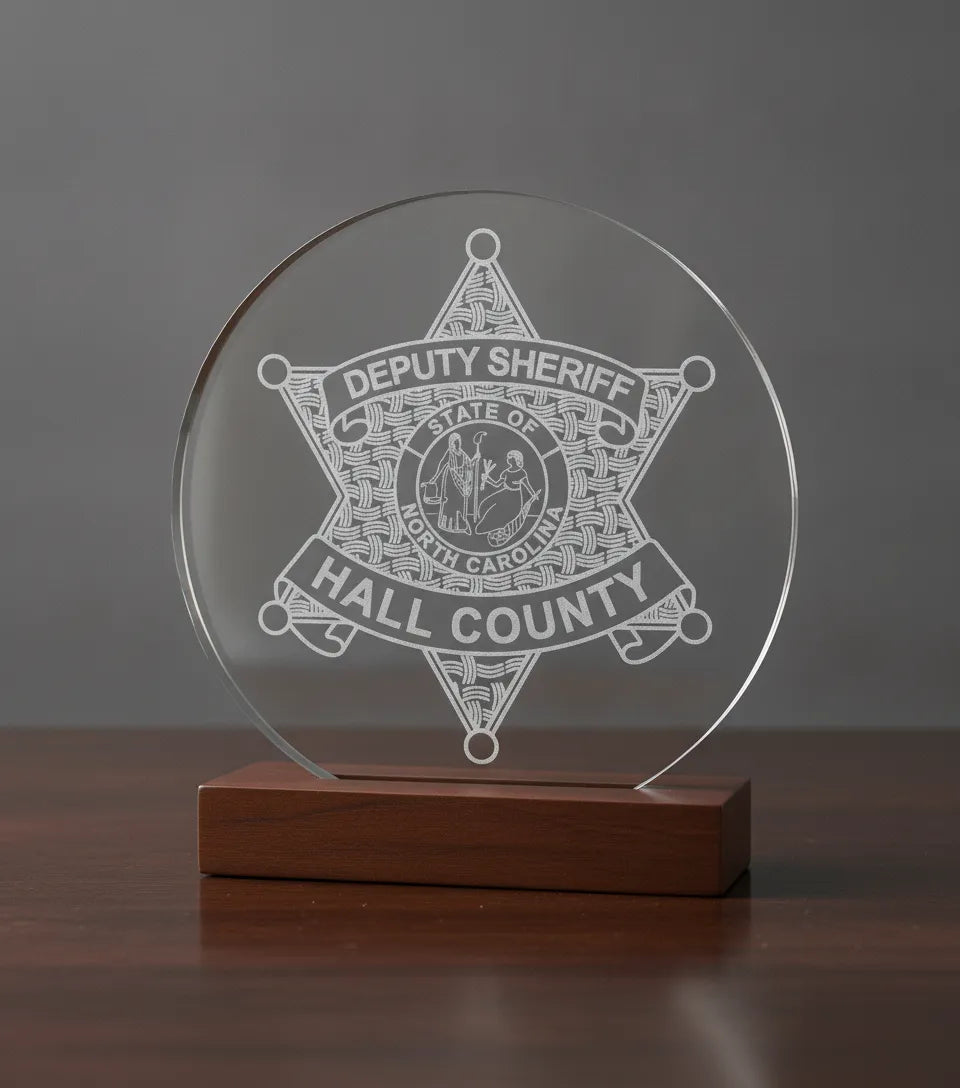 Hall County Deputy Sheriff Badge SVG

North Carolina Law Enforcement Star Vector

State of NC Seal Engraving File

Basket Weave Sheriff Badge CNC File

Deputy Sheriff Star Vector for Lasers