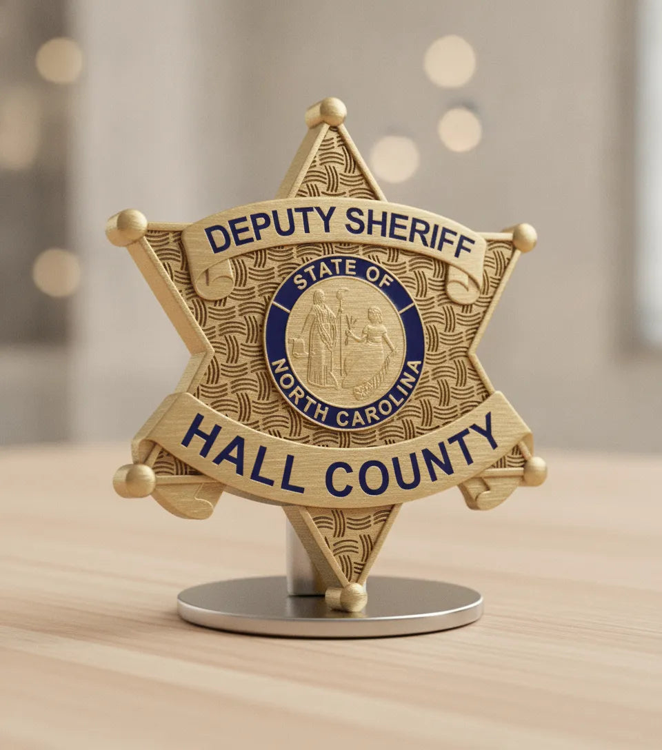 Hall County Deputy Sheriff Badge SVG

North Carolina Law Enforcement Star Vector

State of NC Seal Engraving File

Basket Weave Sheriff Badge CNC File

Deputy Sheriff Star Vector for Lasers