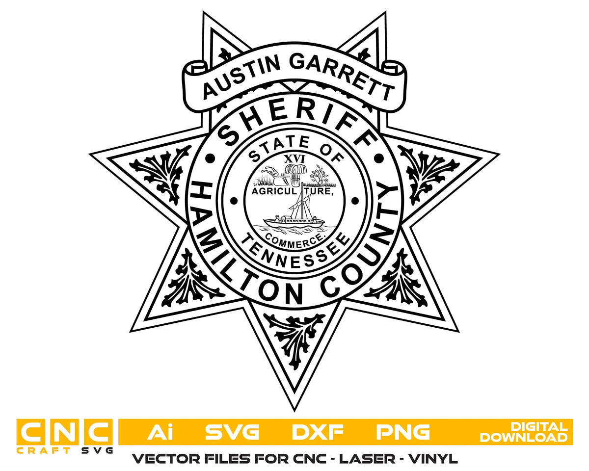 Hamilton County Sheriff Austin Garrett Badge Tennessee SVG Sheriff Vector
