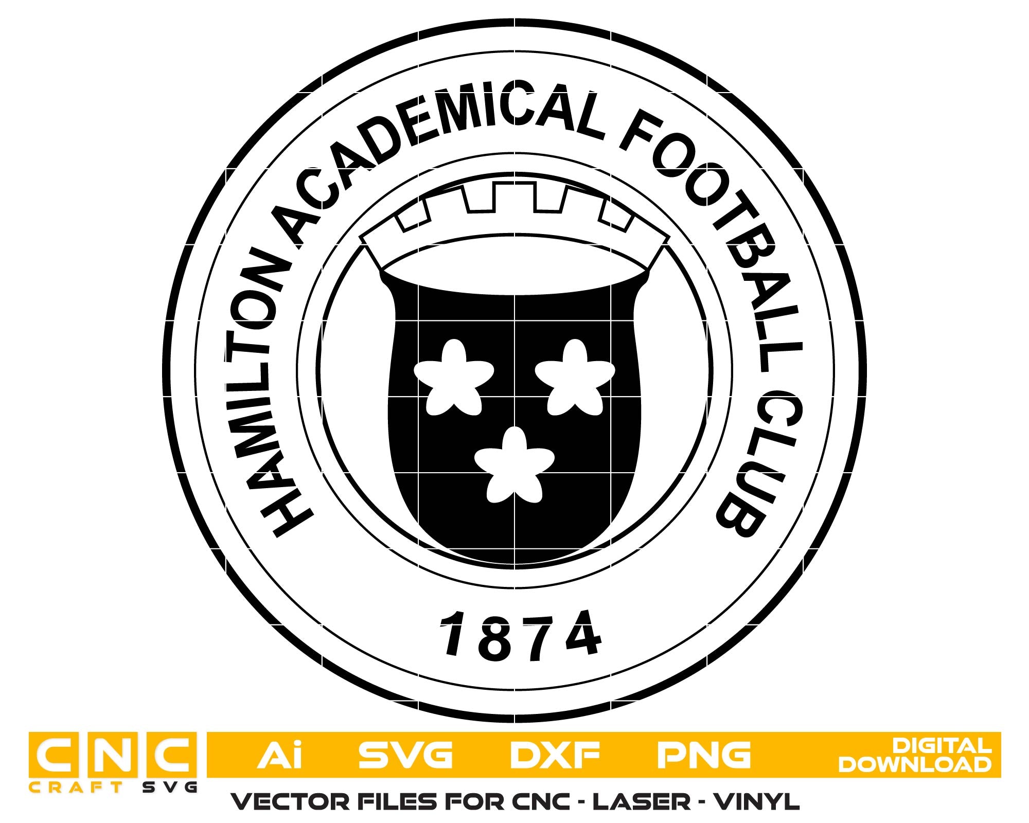 Hamilton Academical FC Logo SVG

The Accies Football Crest Vector

Scottish Football Club Badge 1874

Hamilton Academical Shield Design

Football Club CNC File