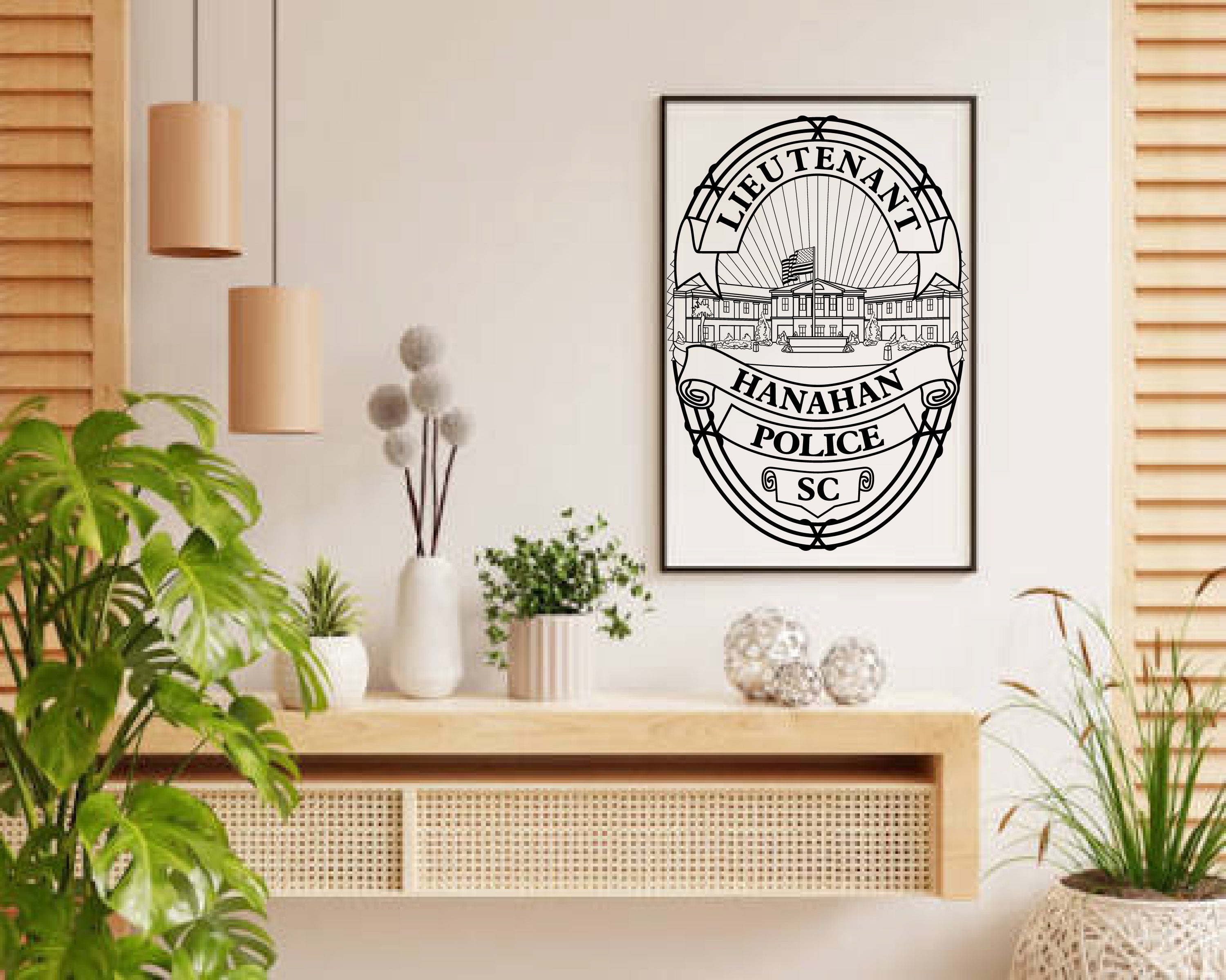 Hanahan Police Badge SVG

South Carolina Law Enforcement Vector

Police Oval Badge City Hall Emblem

Lieutenant Plaque Engraving File

Hanahan Police Sign CNC File