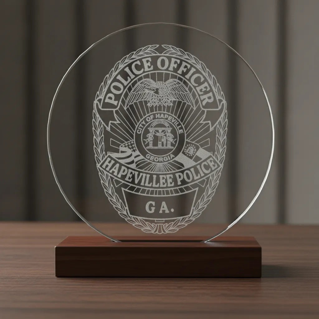 Hapeville Georgia Police Officer Badge SVG

Georgia Law Enforcement Shield Vector

City of Hapeville Seal Engraving File

Eagle and Waving Flags Police Sign CNC File

Police Officer Badge Vector for Lasers