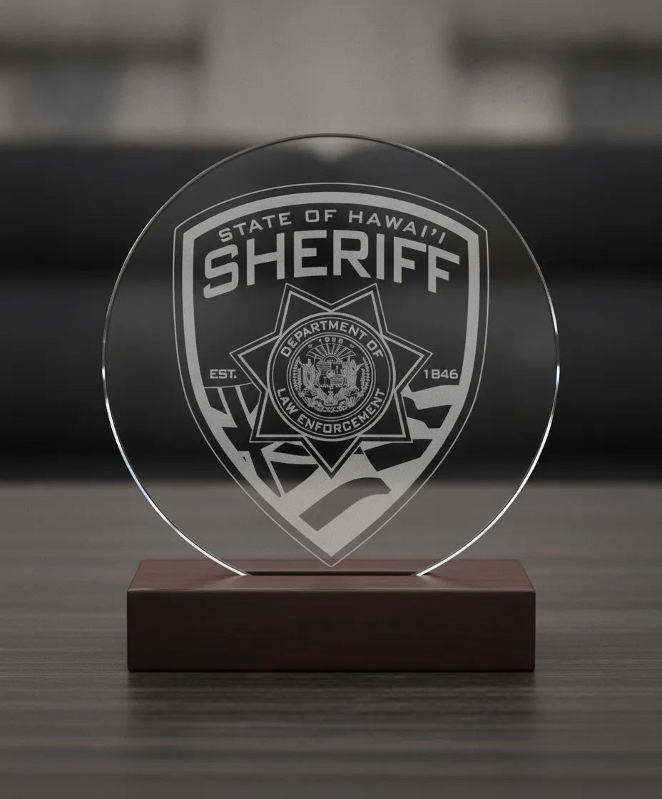 Hawaii State Sheriff Patch SVG

Hawaii Law Enforcement Shield Vector

State of Hawaii Seal Engraving File

Hawaiian Flag Sheriff Sign CNC File

Sheriff Patch Vector for Lasers