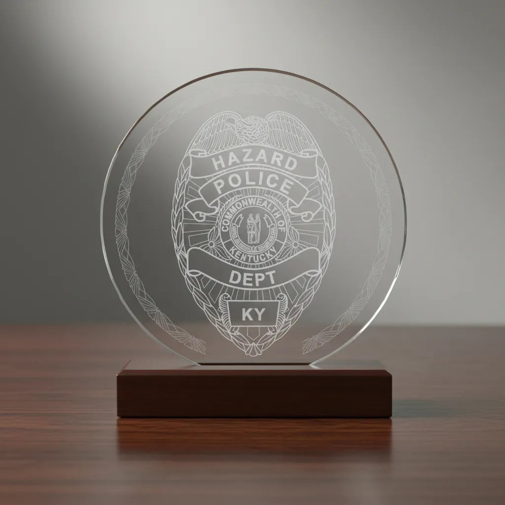 Hazard Police Department Badge SVG

Kentucky Law Enforcement Vector Design

Police Badge Engraving File

Hazard Police Sign CNC File

Sunburst Badge Vector for Laser Cutting