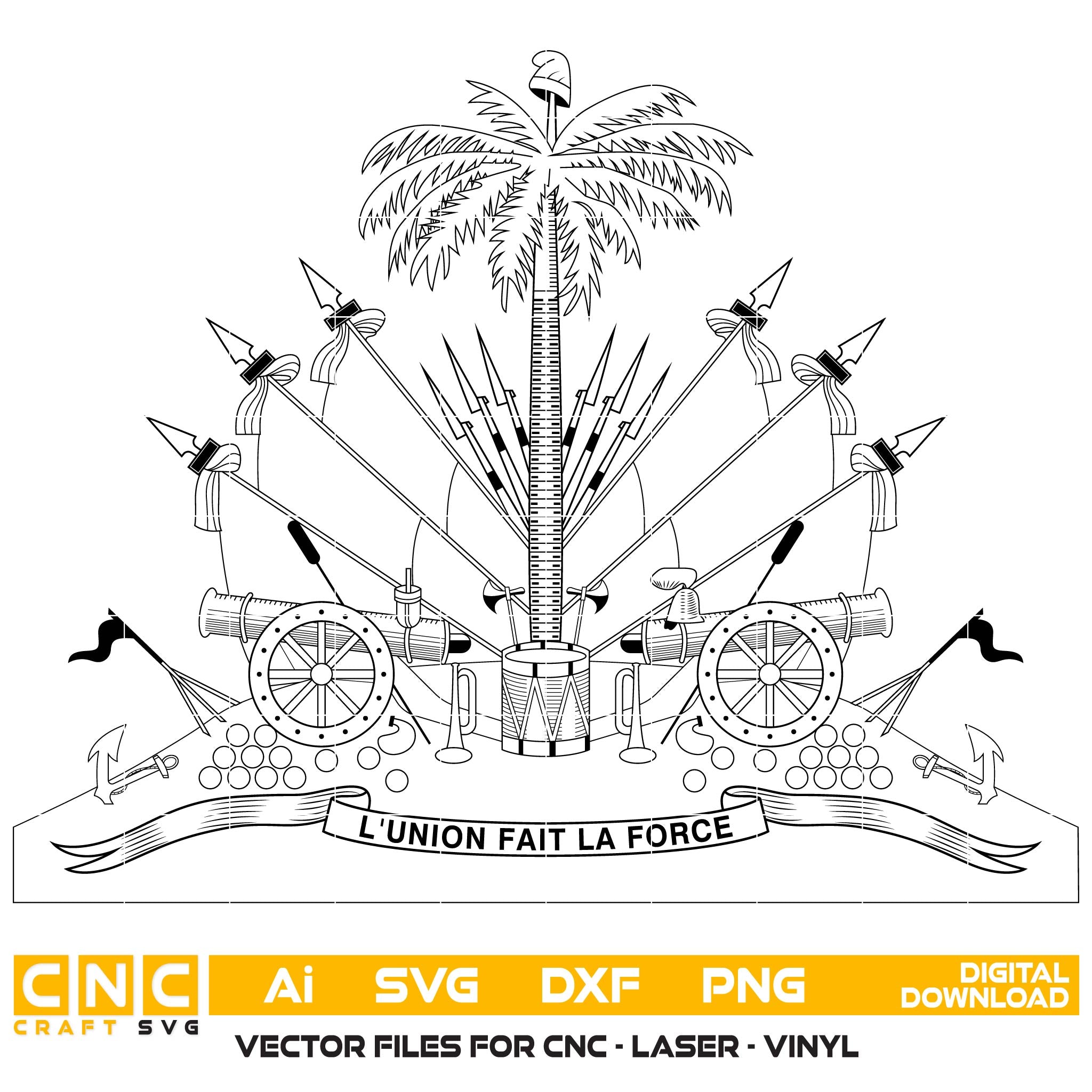 Coat of Arms of Haiti SVG for CNC

Haiti National Emblem Vector for Laser Engraving

Haitian Palmiste Shield Emblem for Wood Carving

Professional Haiti Coat of Arms Vector Design

Haiti SVG Emblem Logo for CNC Router Projects