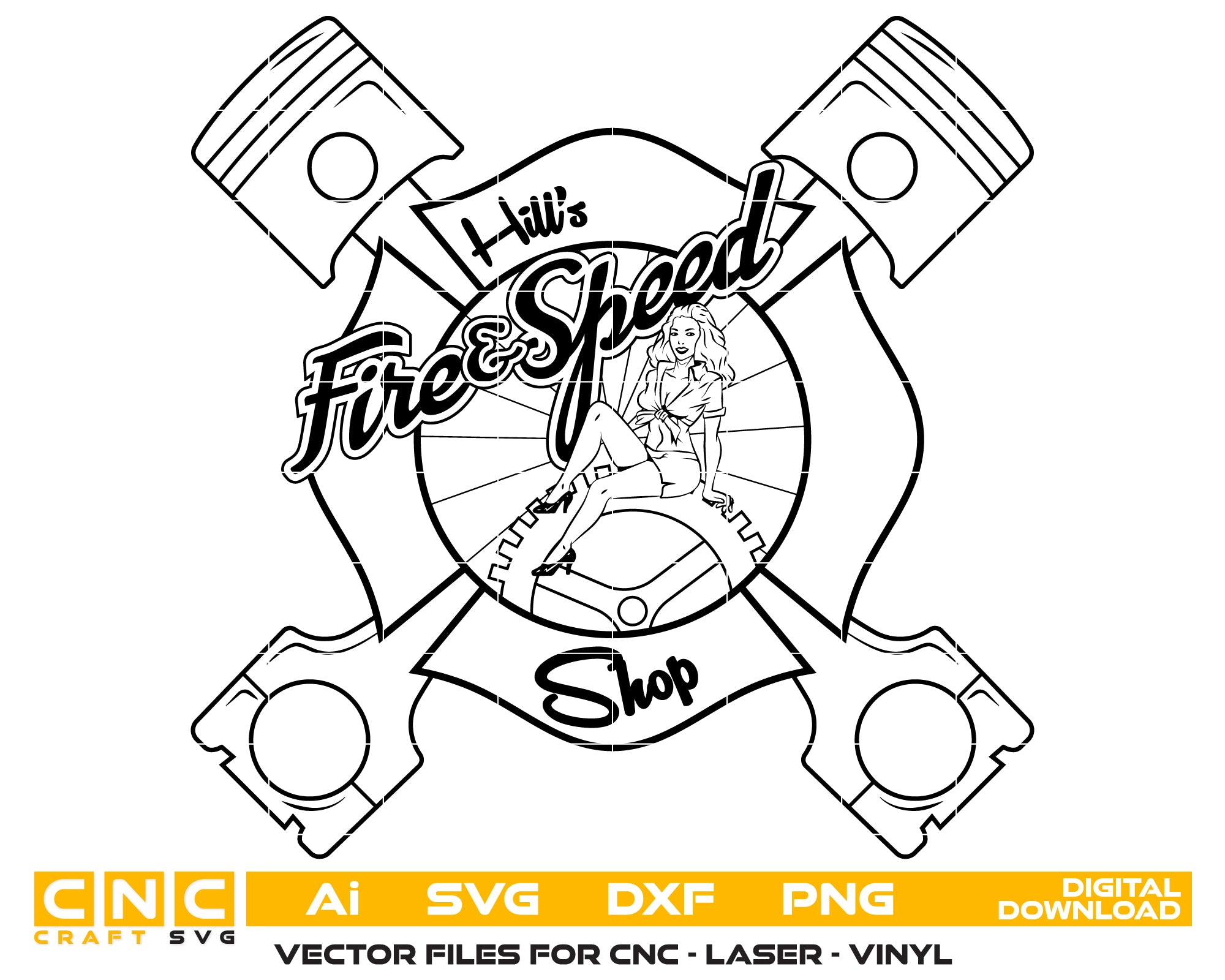 Hill's Fire and Speed Shop Badge SVG

Custom Eagle Shield Vector Design

Fire Tech Speed Shop Engraving File

Mechanic Garage Sign CNC File

Custom Business Badge Vector for Laser Cutting