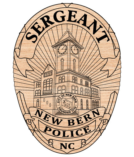 New Bern Police Sergeant Badge SVG

North Carolina Law Enforcement Vector Design

Historic City Hall Clock Tower Police Emblem

Sergeant Badge Engraving File

New Bern NC Police Sign CNC File