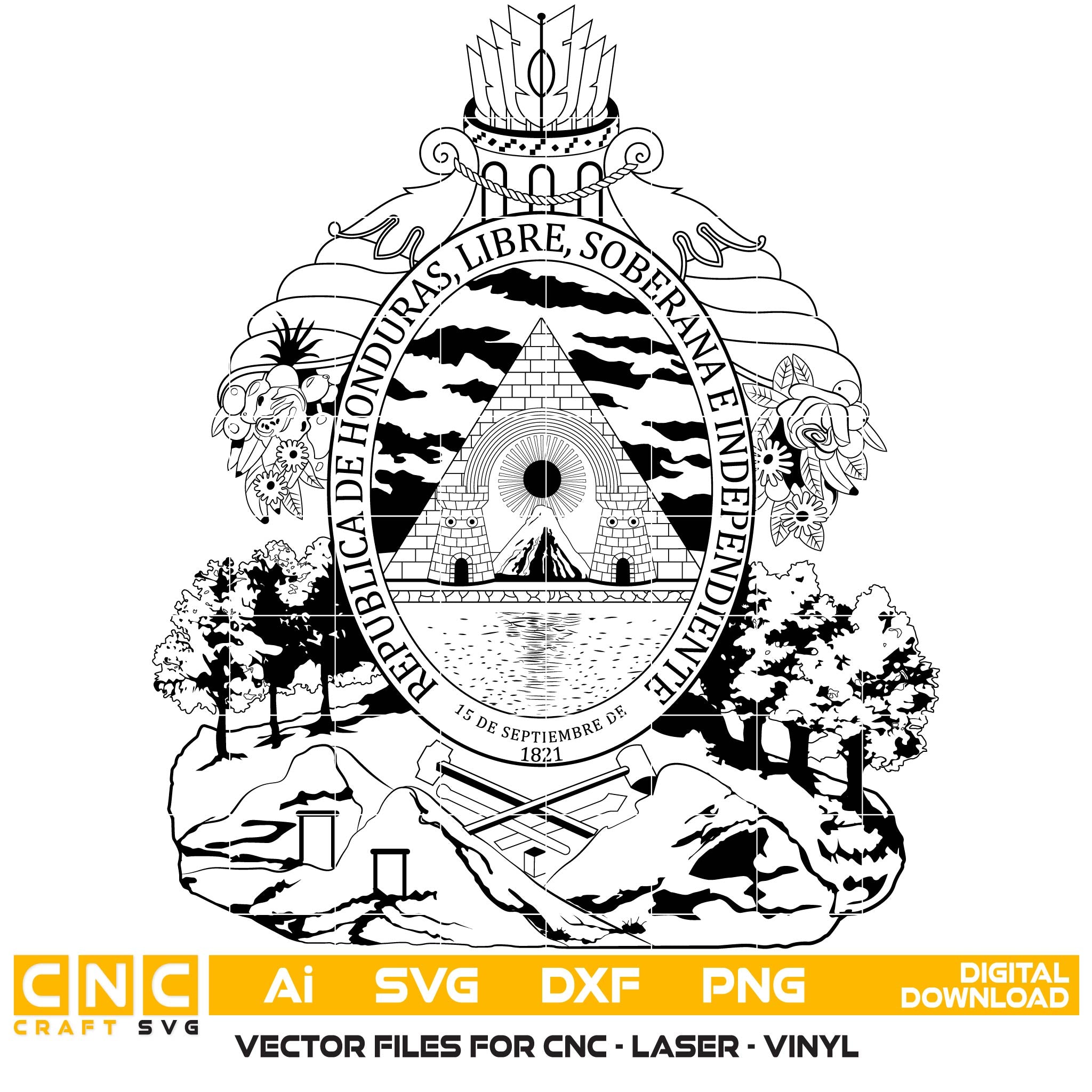 Coat of Arms of Honduras SVG for CNC

Honduras National Emblem Vector for Laser Engraving

Honduran Shield Emblem for Wood Carving

Professional Honduras Coat of Arms Vector Design

Honduras SVG Emblem Logo for CNC Router Projects
