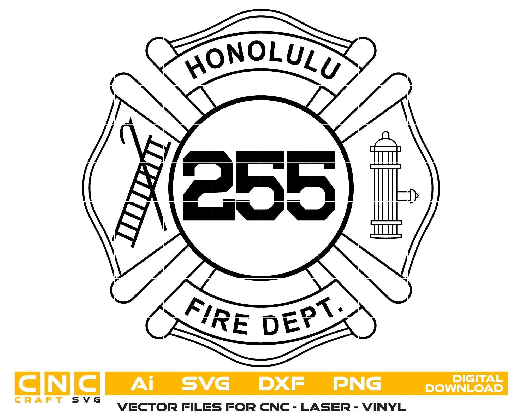 Honolulu Fire Department Badge 255 SVG Hawaii Firefighter Vector