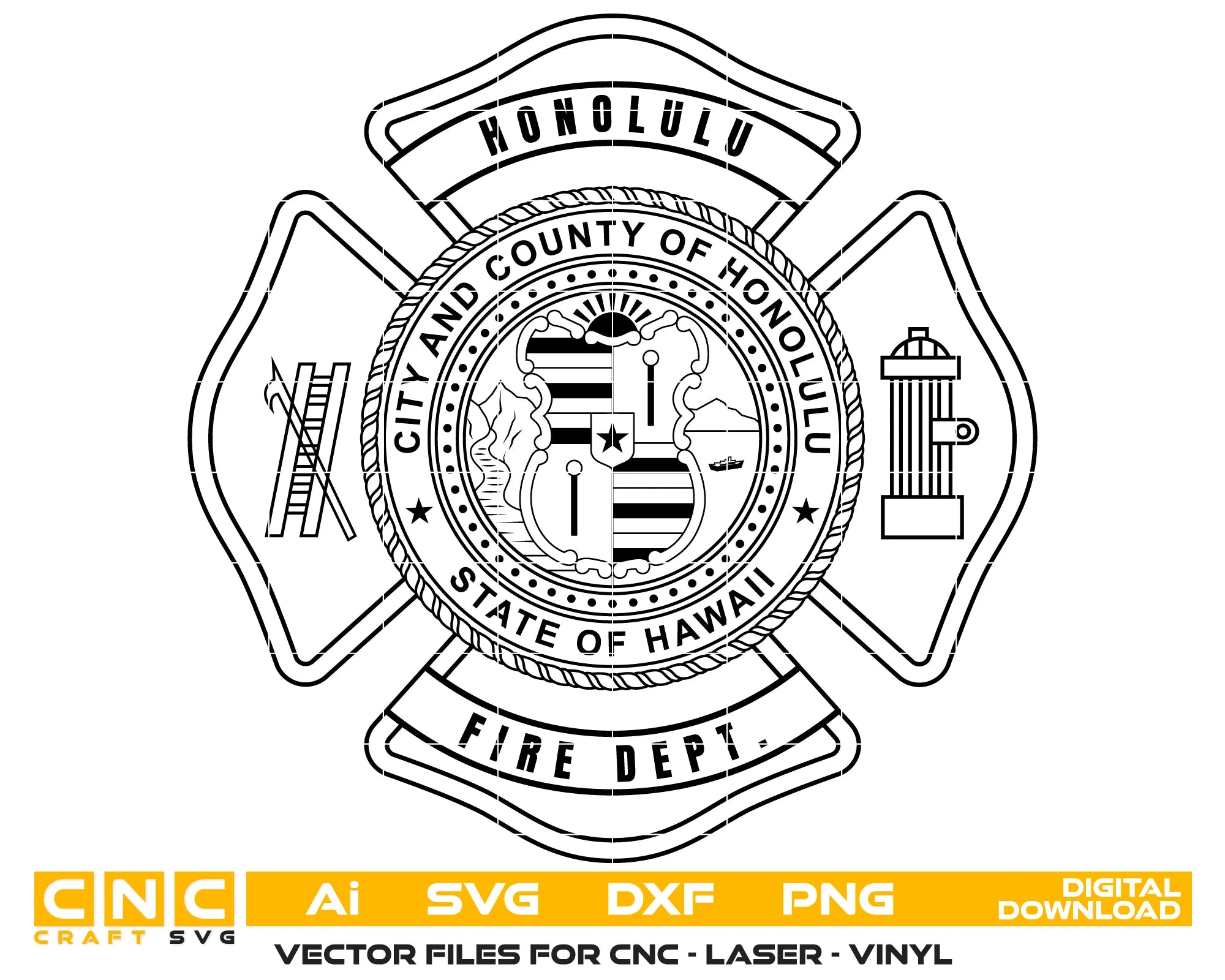 Honolulu Fire Department Badge SVG Hawaii Firefighter Vector