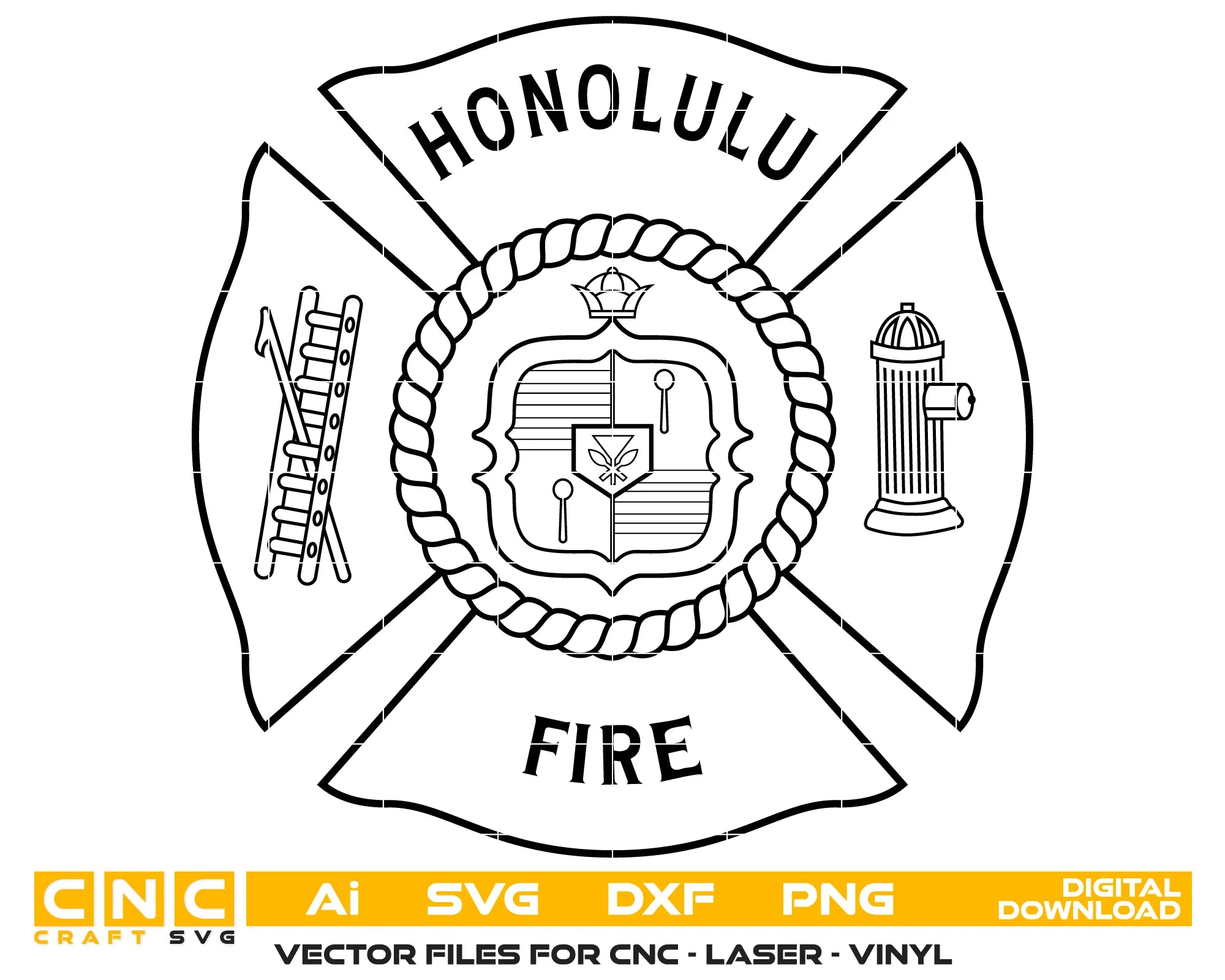 Honolulu Fire Department Ladder Company Badge SVG Hawaii Firefighter Vector