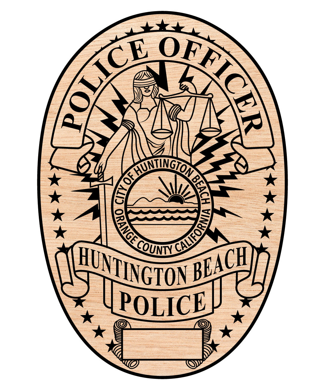 Huntington Beach Police Officer Badge SVG, Huntington Beach Police Badge Vector, Police Officer Badge SVG, Law Enforcement Badge Emblem, Police Shield Vector, Badge Engraving File