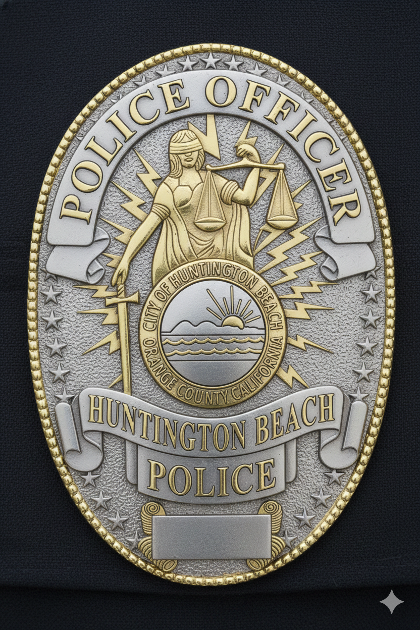 Huntington Beach Police Officer Badge SVG, Huntington Beach Police Badge Vector, Police Officer Badge SVG, Law Enforcement Badge Emblem, Police Shield Vector, Badge Engraving File