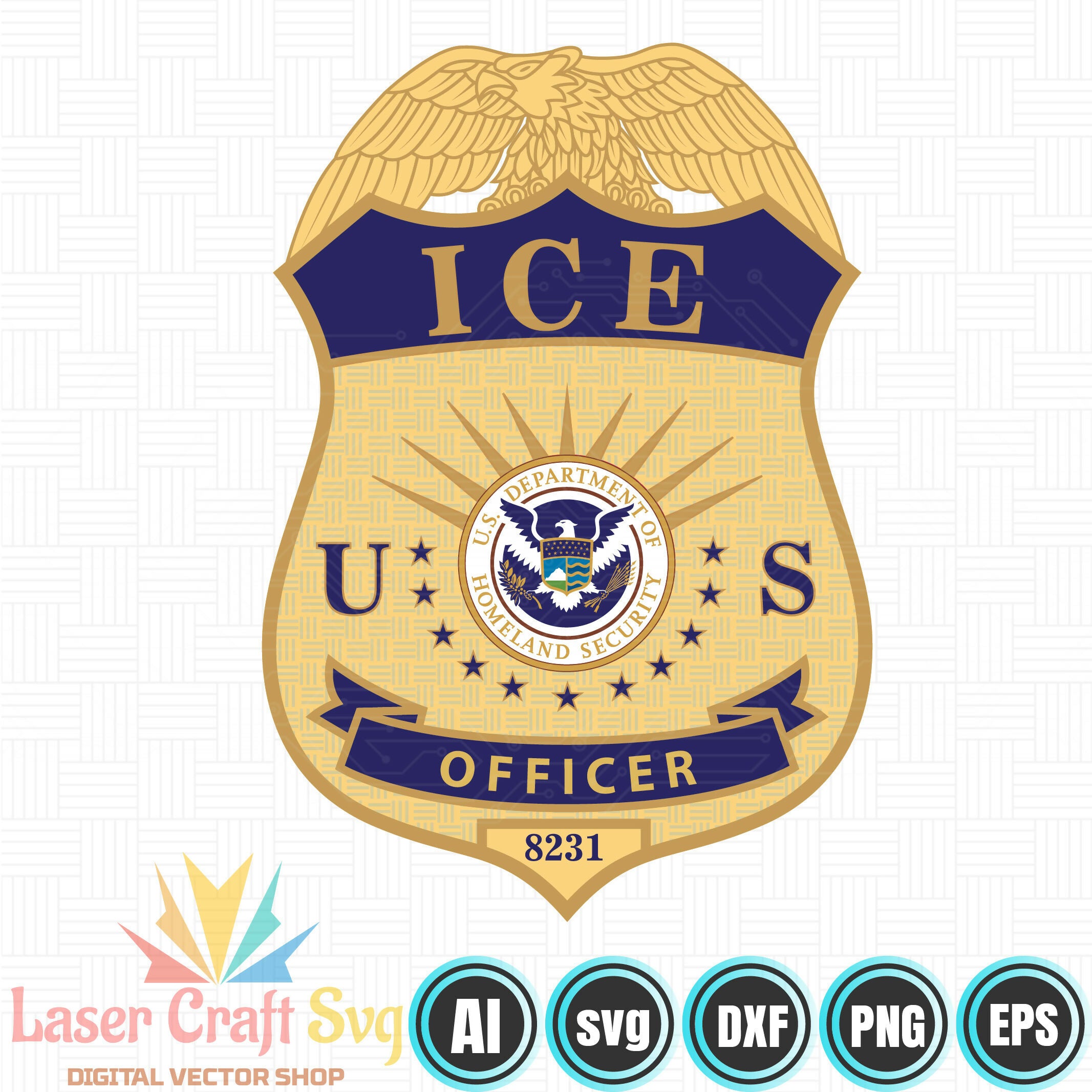 ICE Officer Badge SVG, U.S. Immigration and Customs Enforcement Badge SVG, ICE Badge Vector, Federal Law Enforcement Badge SVG, ICE Officer Shield Vector, Badge Engraving File