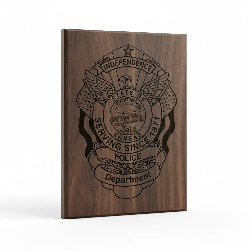 Independence Kansas Police Badge SVG

Kansas Law Enforcement Vector

Police Eagle Badge State Seal

Officer Plaque Engraving File

Independence Police Sign CNC File