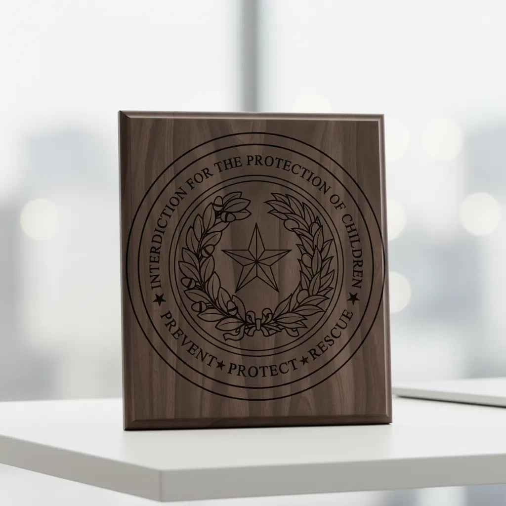 Interdiction For The Protection Of Children Seal SVG

Law Enforcement Child Protection Vector Design

Prevent Protect Rescue Star Seal Engraving File

IPC Task Force Sign CNC File

Oak Wreath and Star Emblem Vector for Lasers