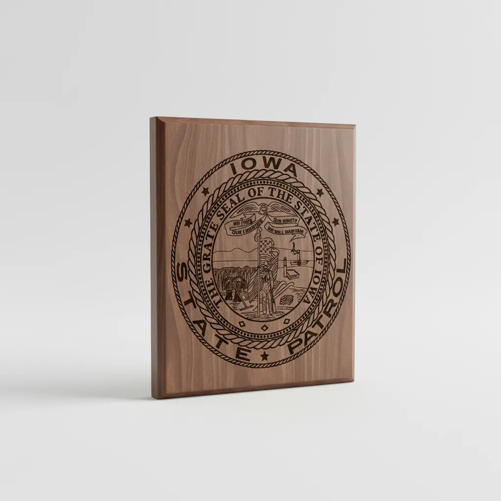 Iowa State Patrol Badge SVG

State of Iowa Trooper Emblem Vector

Great Seal of Iowa Engraving File

Law Enforcement Badge Sign CNC File

Iowa Police Shield Vector for Lasers