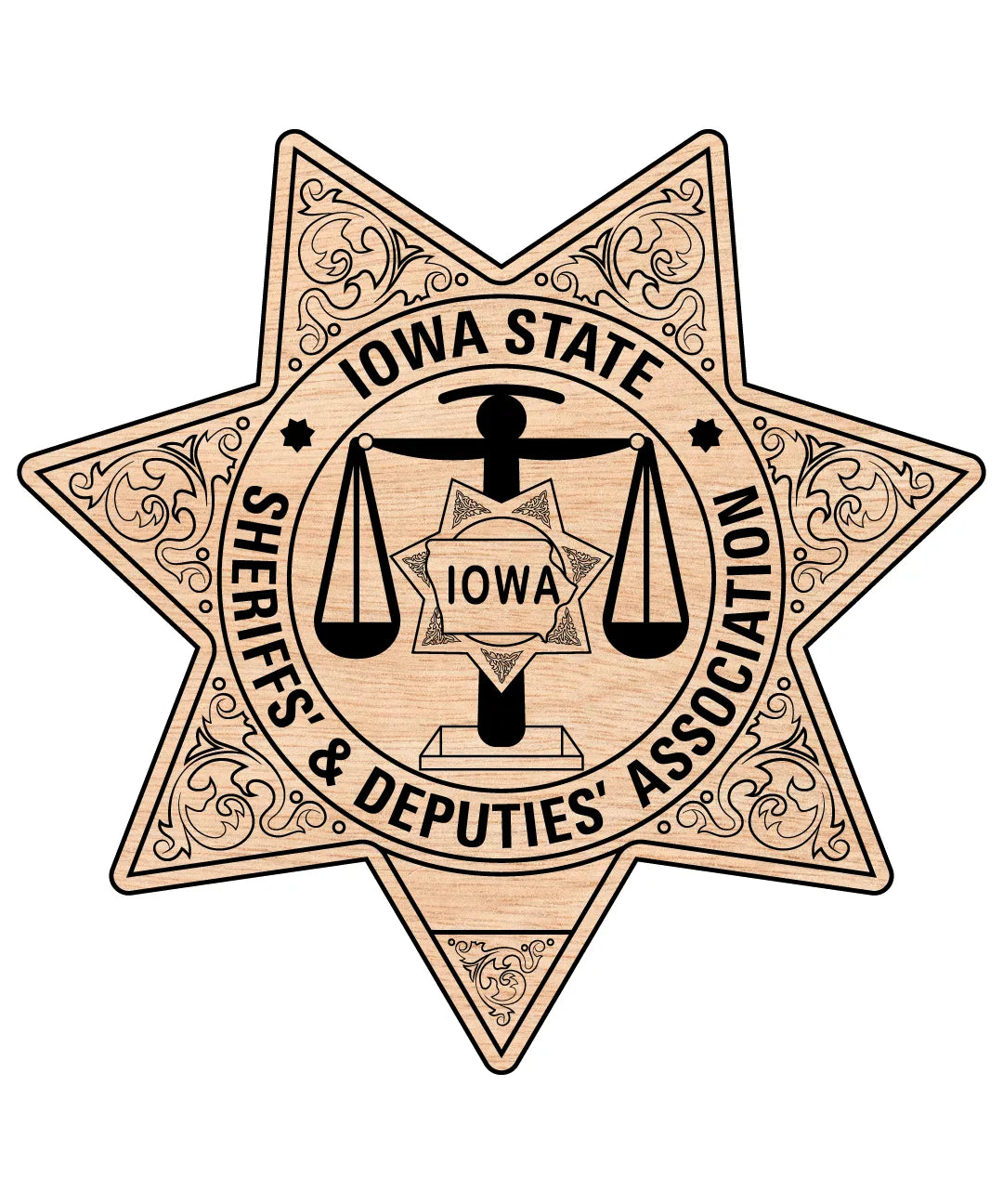 Iowa State Sheriffs Association Badge SVG

Iowa Law Enforcement Vector

7-Point Star Sheriff Emblem

Deputy Plaque Engraving File

Iowa Sheriffs Sign CNC File