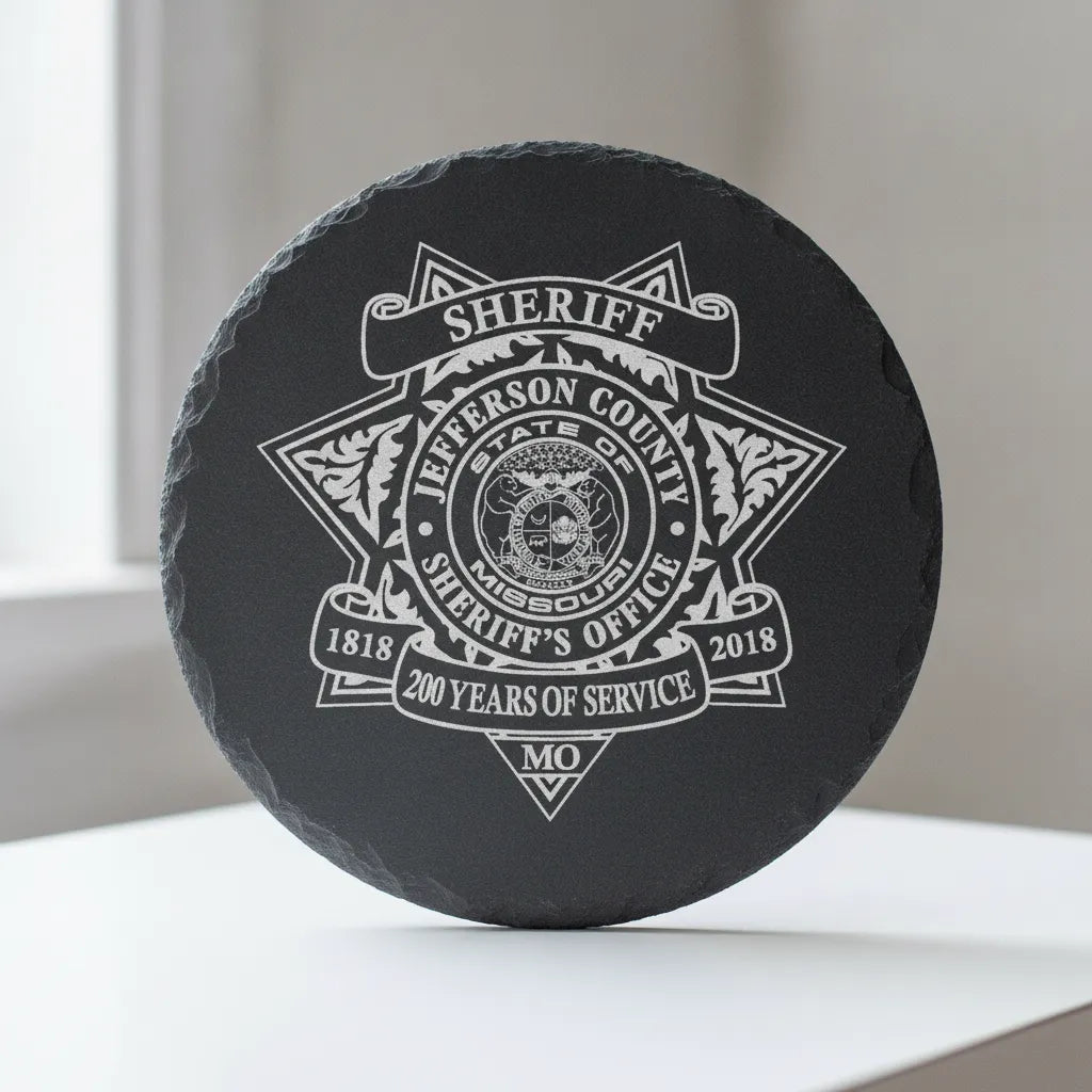 Jefferson County Sheriff Badge SVG

Missouri Law Enforcement Vector Design

200 Years Commemorative Badge Engraving File

Jefferson County MO Sign CNC File

Six Pointed Star Sheriff Badge Vector for Lasers