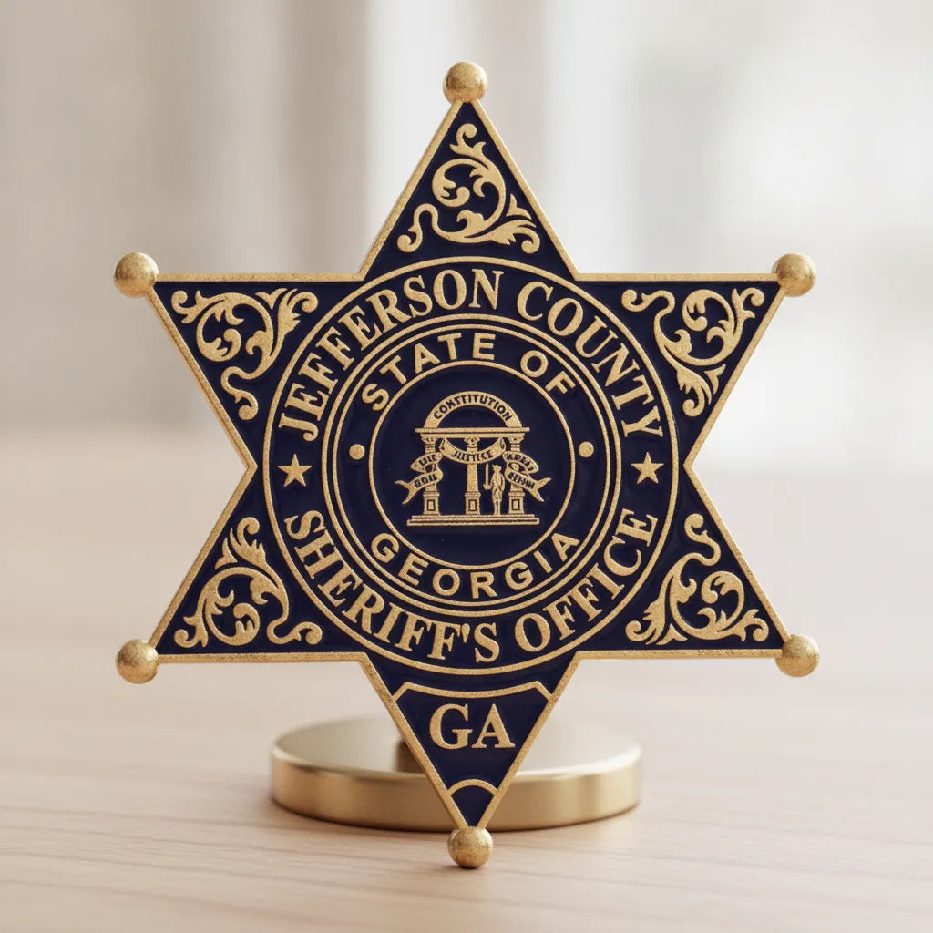Jefferson County Sheriff Badge SVG

Georgia Law Enforcement Vector

Jefferson County Sheriff Emblem

Officer Plaque Engraving File

Sheriff Badge Sign CNC File