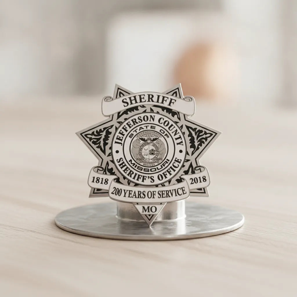 Jefferson County Sheriff Badge SVG

Missouri Law Enforcement Vector Design

200 Years Commemorative Badge Engraving File

Jefferson County MO Sign CNC File

Six Pointed Star Sheriff Badge Vector for Lasers