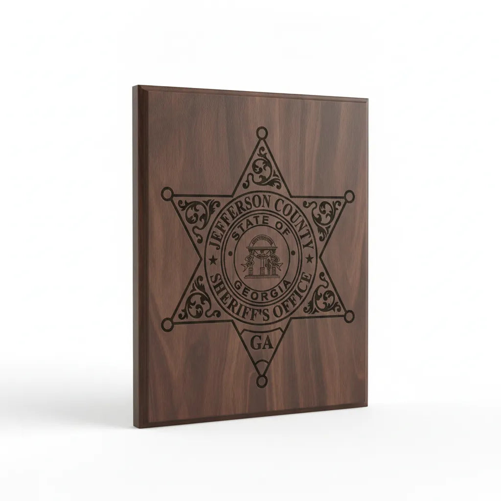Jefferson County Sheriff Badge SVG

Georgia Law Enforcement Vector

Jefferson County Sheriff Emblem

Officer Plaque Engraving File

Sheriff Badge Sign CNC File