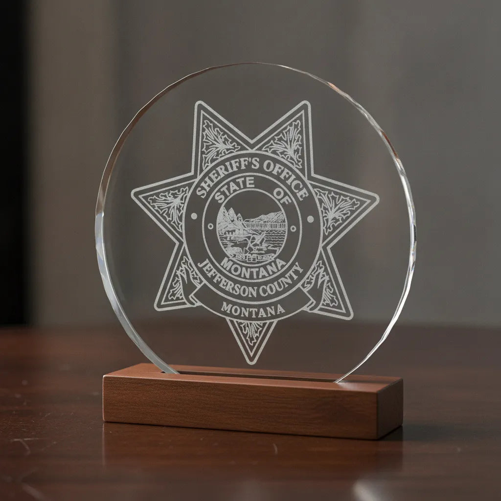 Jefferson County Sheriff Badge SVG

Montana Law Enforcement Vector

Jefferson County Sheriff Emblem

Officer Plaque Engraving File

Sheriff Badge Sign CNC File