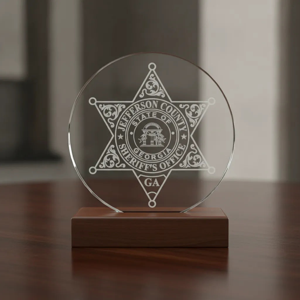 Jefferson County Sheriff Badge SVG

Georgia Law Enforcement Vector

Jefferson County Sheriff Emblem

Officer Plaque Engraving File

Sheriff Badge Sign CNC File