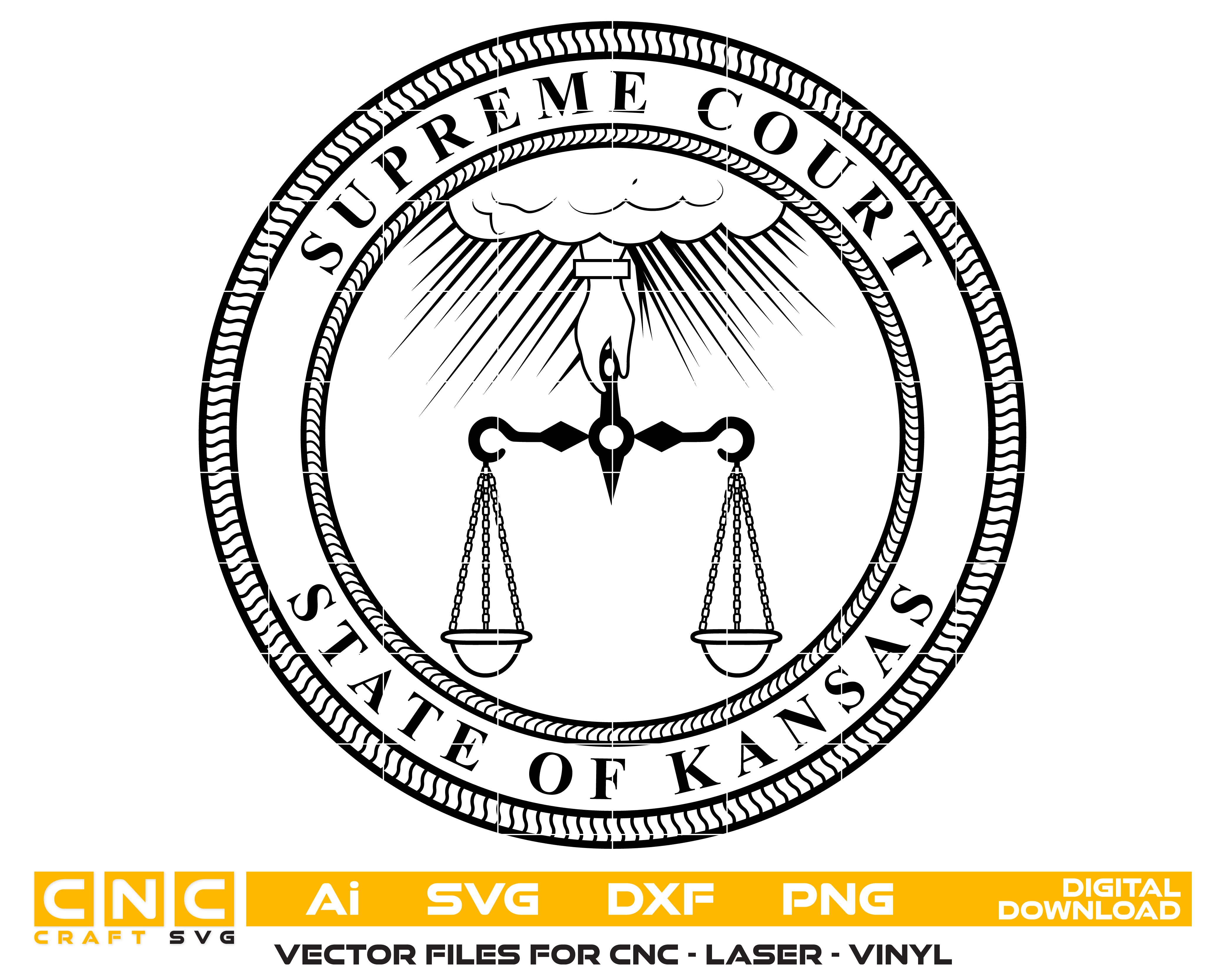 Kansas Supreme Court Seal SVG

State of Kansas Judicial Emblem

Hand Holding Scales of Justice Vector

Legal Seal for Laser Engraving

Kansas Court Logo CNC File