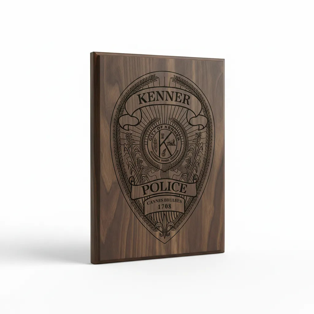 Kenner Police Badge SVG

Louisiana Law Enforcement Vector Design

City of Kenner Seal Engraving File

Kenner LA Police Sign CNC File

Oval Police Badge Vector for Laser Cutting