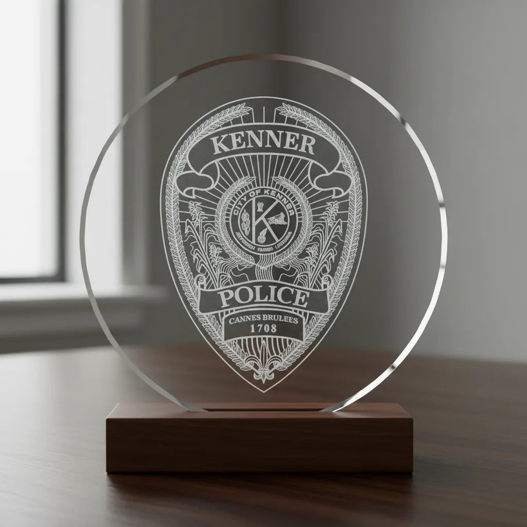 Kenner Police Badge SVG

Louisiana Law Enforcement Vector Design

City of Kenner Seal Engraving File

Kenner LA Police Sign CNC File

Oval Police Badge Vector for Laser Cutting