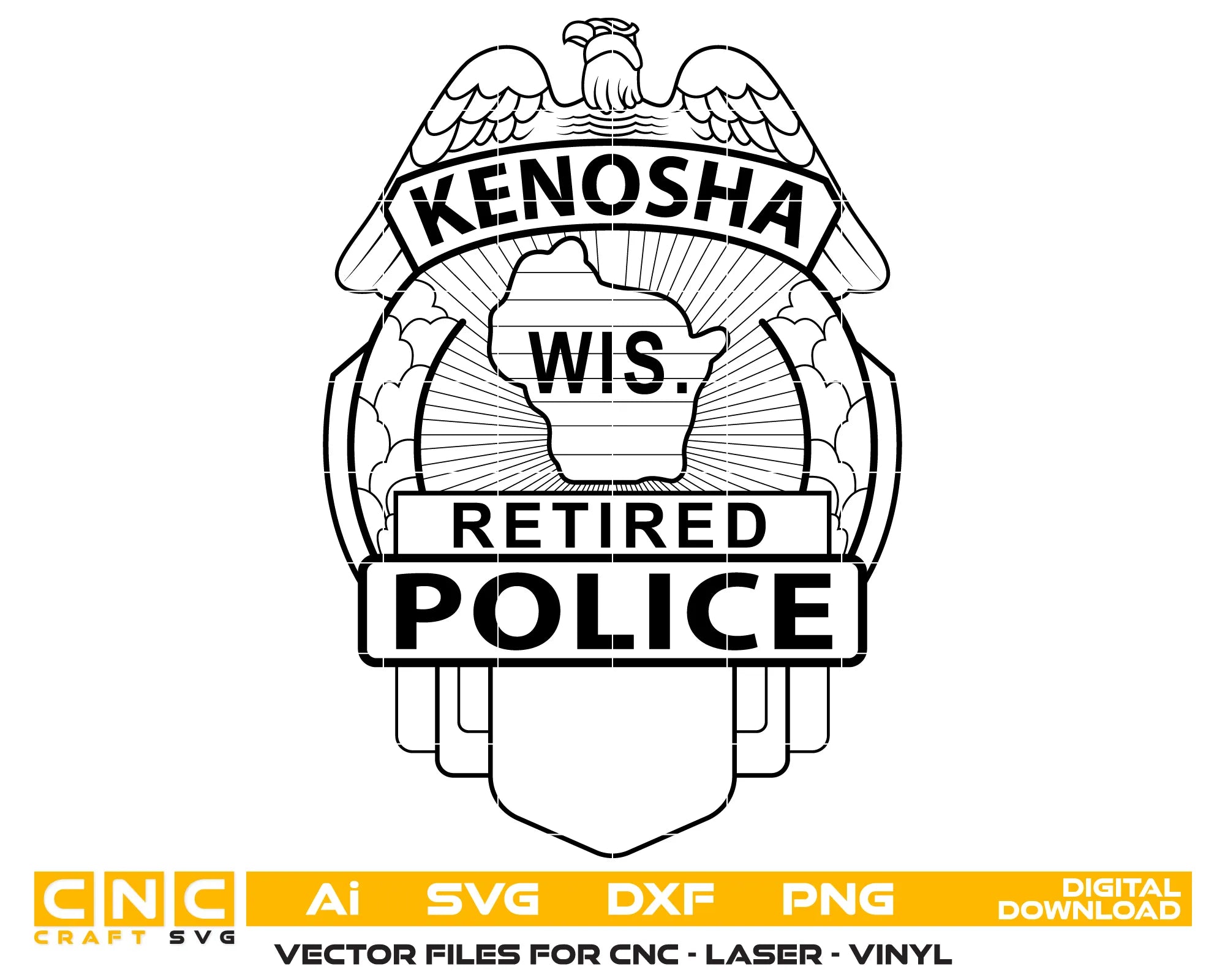 Kenosha Police Retired Badge SVG Wisconsin Law Enforcement Vector
