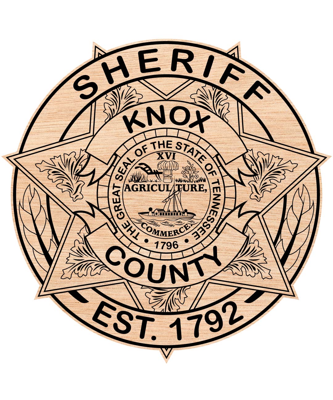 Knox County Sheriff Badge SVG with clean, detailed vector lines for engraving, decals, signage, and apparel. Download now at cnccraftsvg.com.