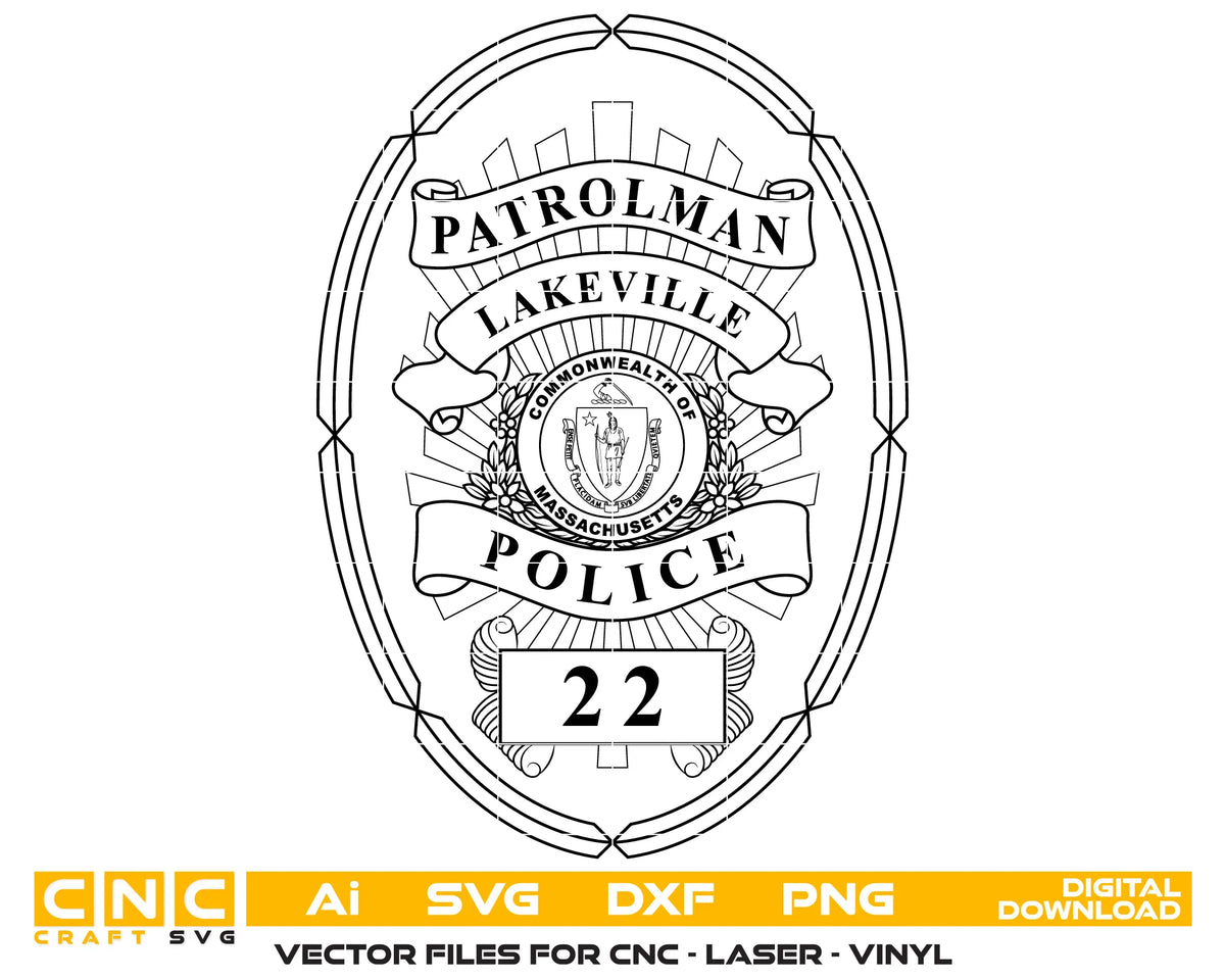 Lakeville Police Patrolman Badge Massachusetts SVG Law Enforcement Vector