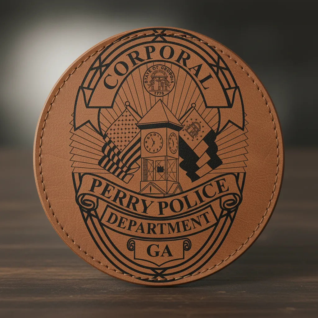 Perry Police Officer Badge SVG

Georgia Law Enforcement Vector Design

Eagle Shield Police Badge Engraving File

Perry GA Police Sign CNC File

State of Georgia Seal Vector for Lasers