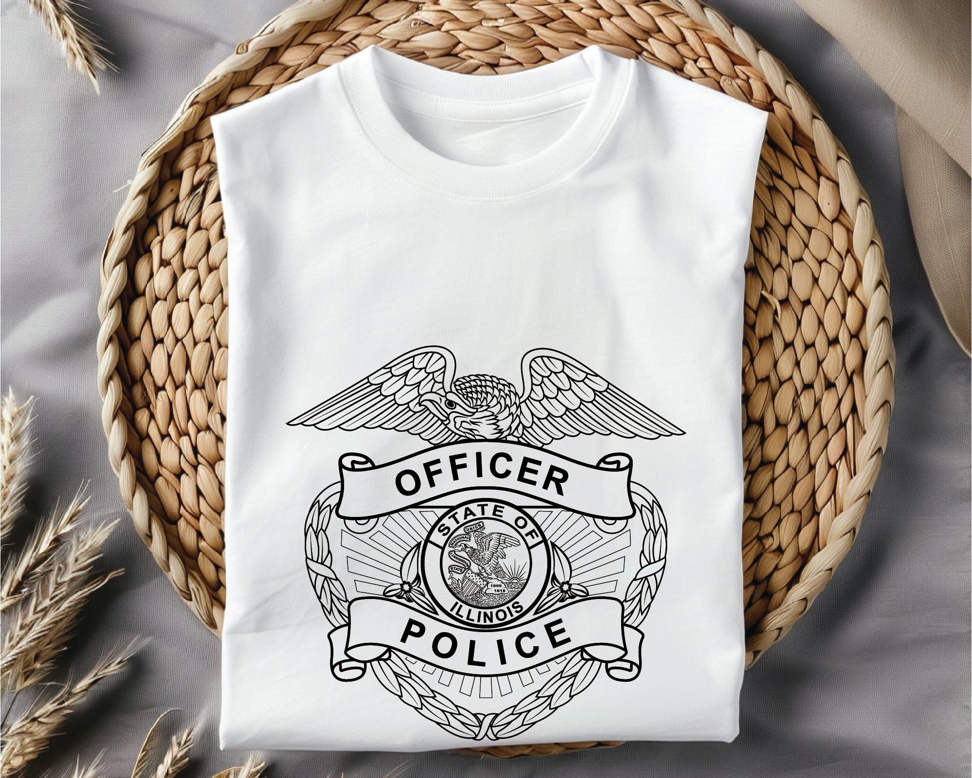 Illinois Police Officer Badge SVG vector design featuring detailed law enforcement emblem for CNC, laser engraving, and digital artwork.