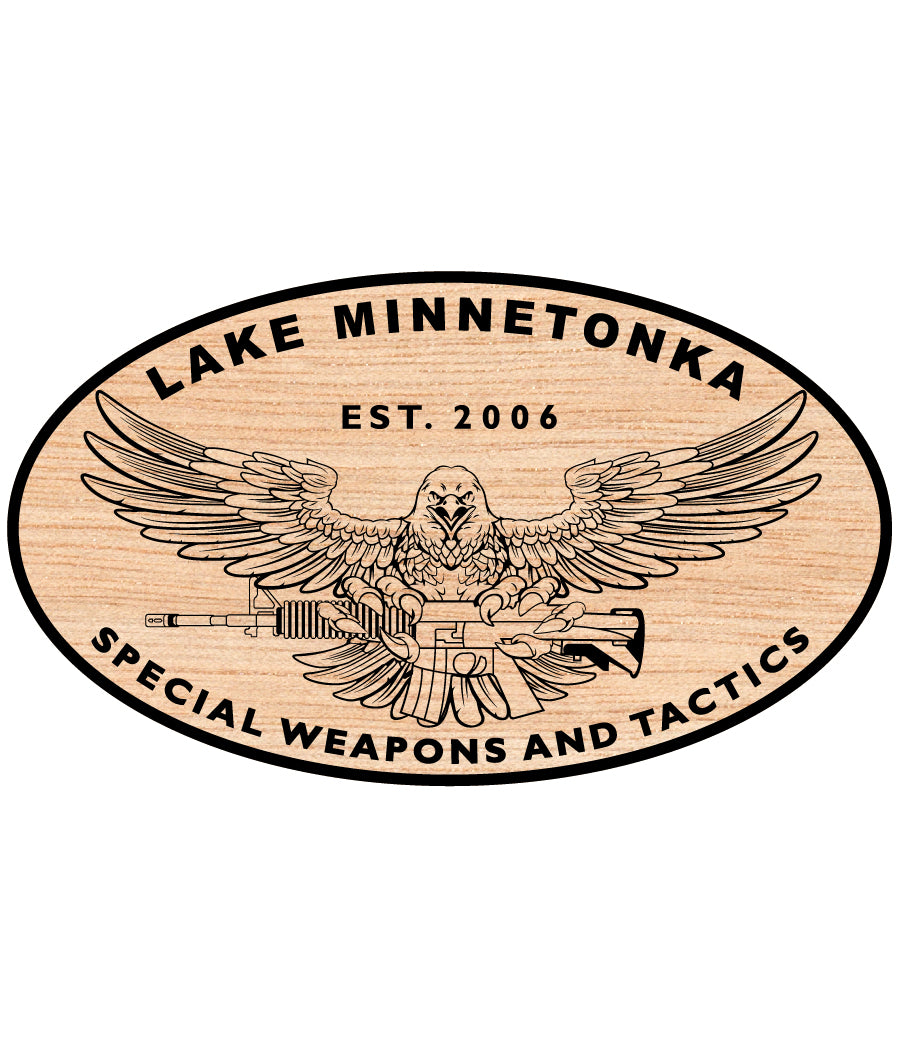 Lake Minnetonka SWAT Patch SVG

Tactical Team Eagle Vector

Minnesota Special Weapons and Tactics Logo

SWAT Eagle Rifle Emblem Design

Law Enforcement Patch for CNC