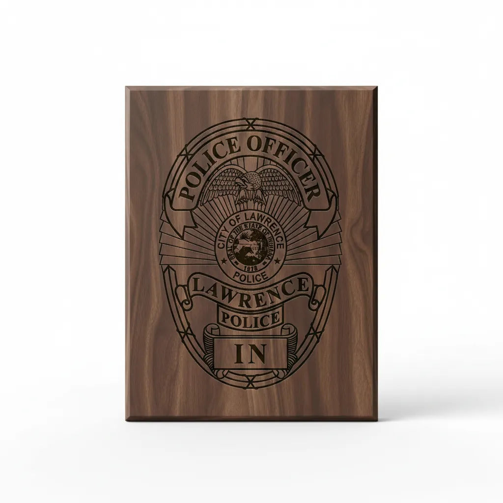 Lawrence Police Officer Badge SVG

Indiana Law Enforcement Vector Design

Eagle Oval Police Badge Engraving File

City of Lawrence IN Sign CNC File

State of Indiana Seal Vector for Laser Cutting