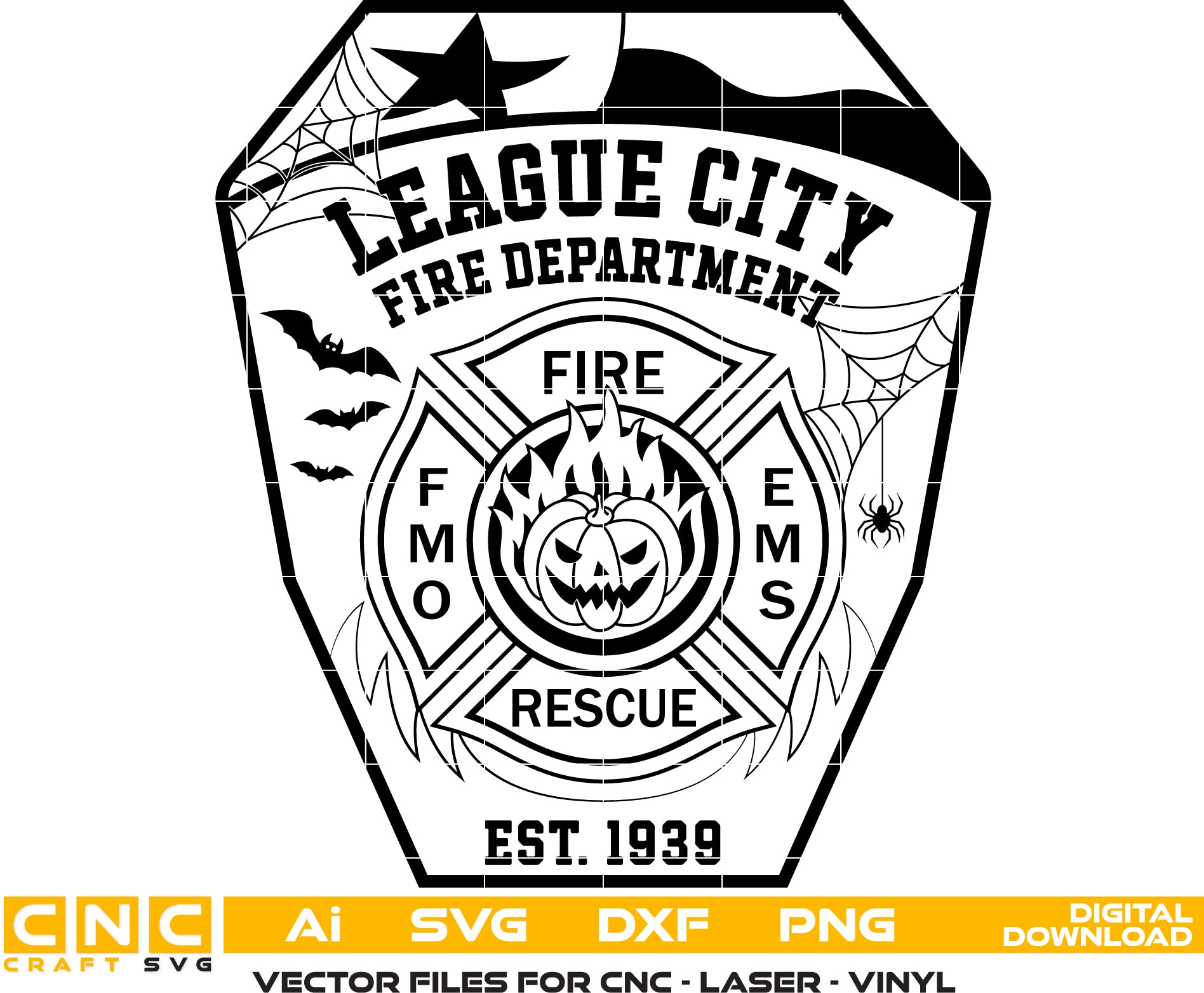 League City Fire Department Halloween Patch SVG

Texas Firefighter Vector Design

Halloween Fire Dept Engraving File

League City Fire Sign CNC File

Pumpkin Maltese Cross Vector for Laser Cutting