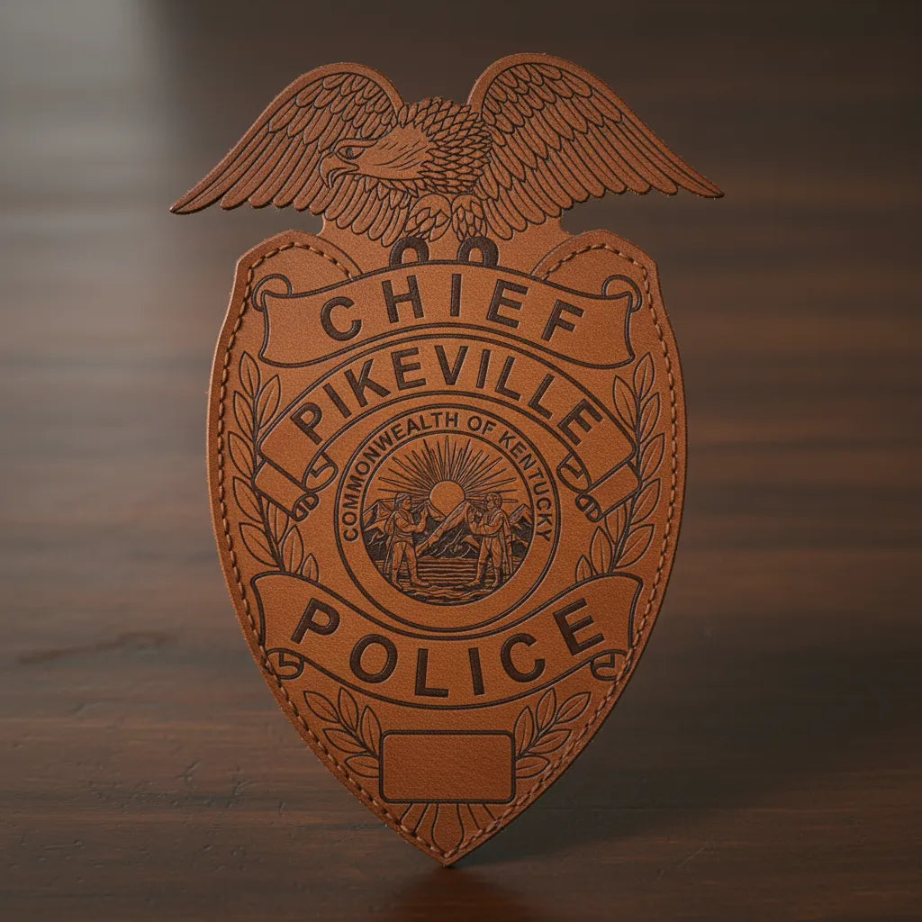 Pikeville Police Chief Badge SVG

Kentucky Law Enforcement Vector Design

Eagle Shield Police Badge Engraving File

Pikeville KY Police Sign CNC File

Commonwealth of Kentucky Seal Vector for Lasers