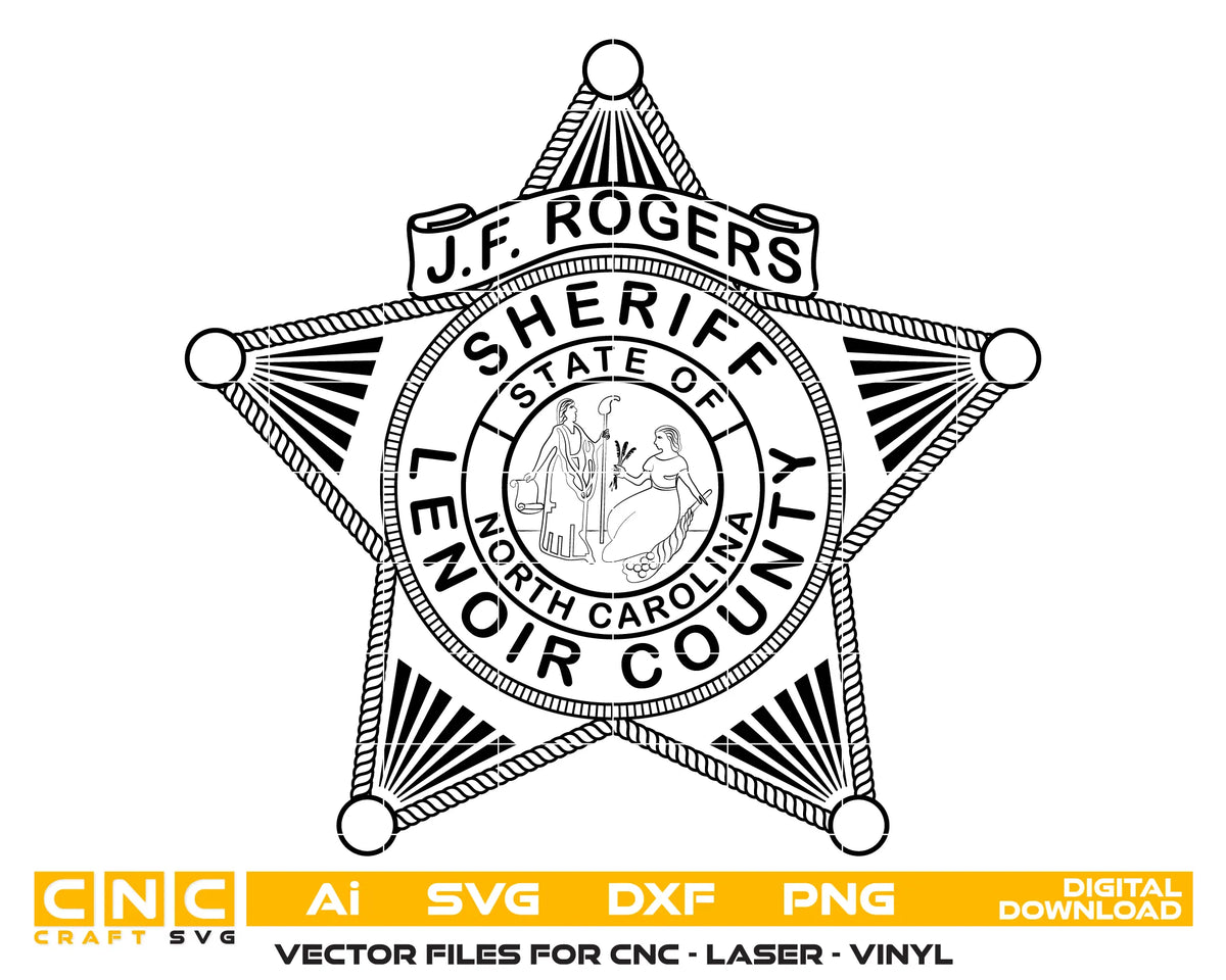 Lenoir County Sheriff J.F. Rogers Badge North Carolina SVG Sheriff Vector