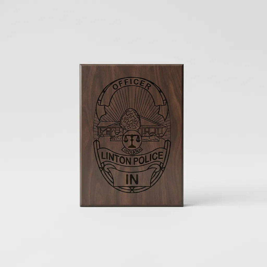 Linton Police Officer Badge SVG

Indiana Law Enforcement Vector Design

Eagle and Flags Police Badge Engraving File

Linton IN Police Sign CNC File

State of Indiana Seal Vector for Lasers