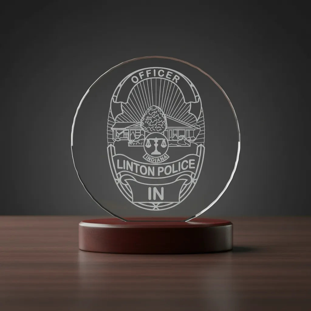 Linton Police Officer Badge SVG

Indiana Law Enforcement Vector Design

Eagle and Flags Police Badge Engraving File

Linton IN Police Sign CNC File

State of Indiana Seal Vector for Lasers