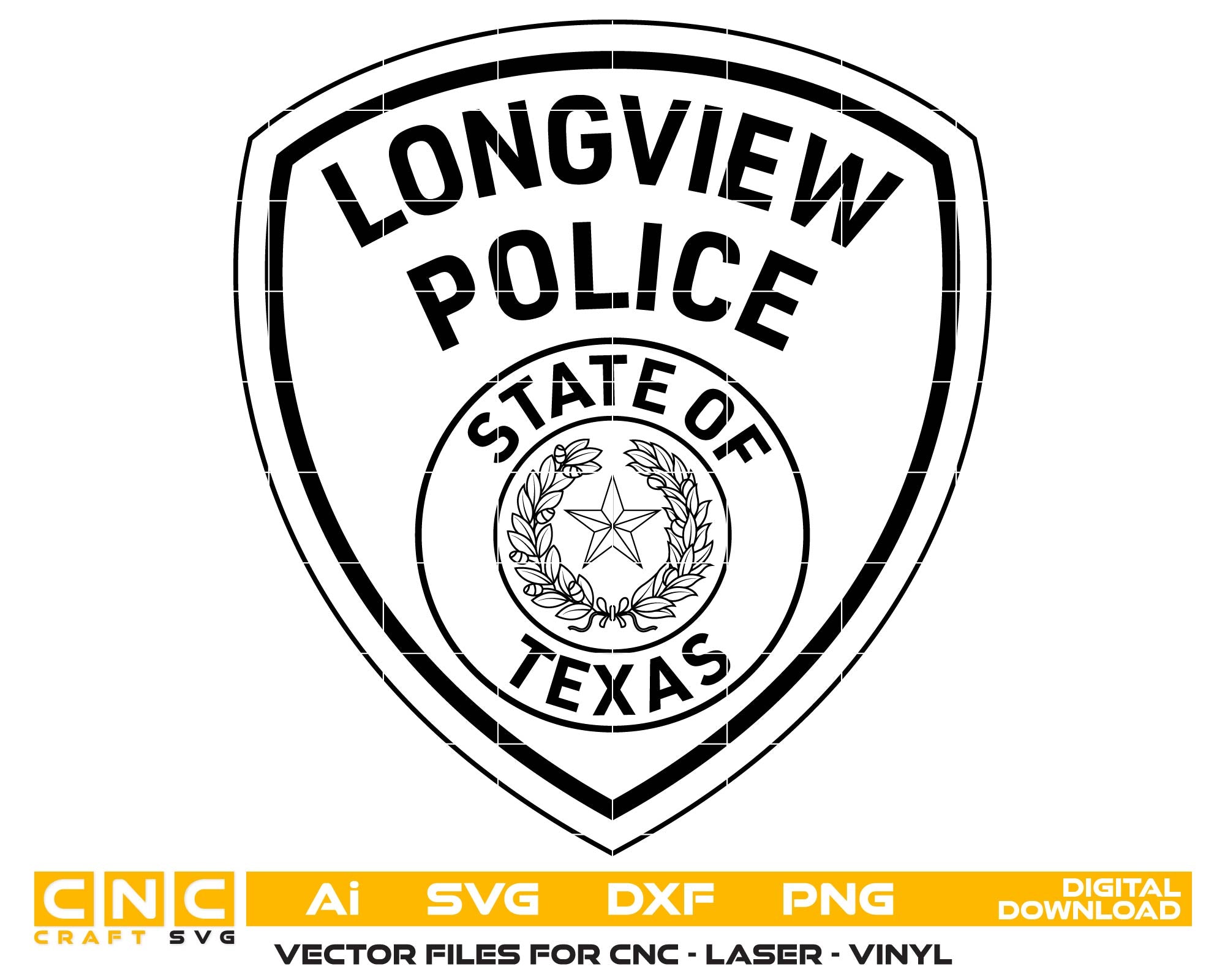 Longview Police Department Patch SVG

Texas Law Enforcement Shield Vector

Longview Police Patch Engraving File

Officer Plaque CNC Vector File

State of Texas Police Emblem