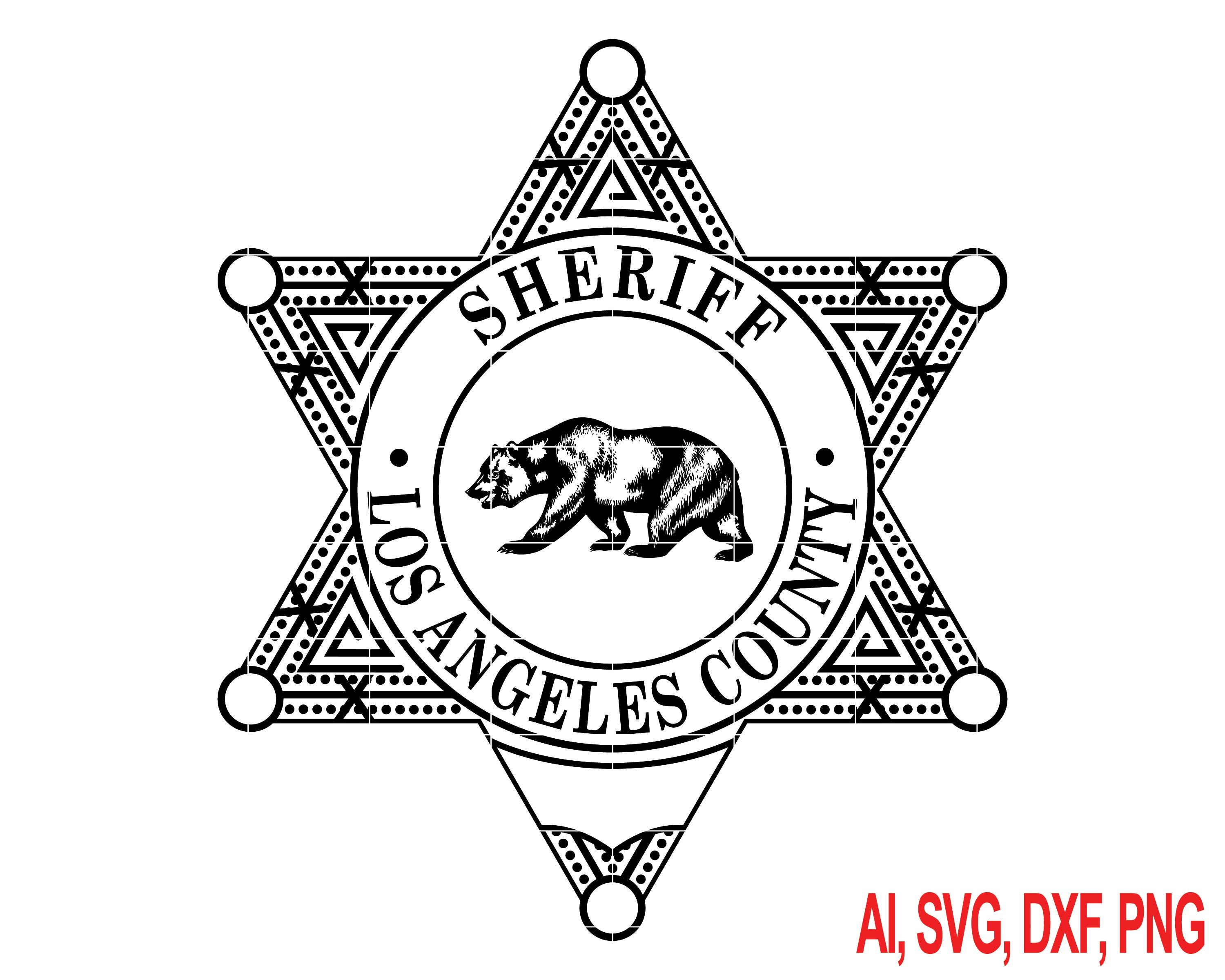 Los Angeles County Sheriff Badge SVG, LA County Sheriff Badge Vector, Sheriff Badge SVG, Law Enforcement Sheriff Emblem, Sheriff Star Vector, Badge Engraving File