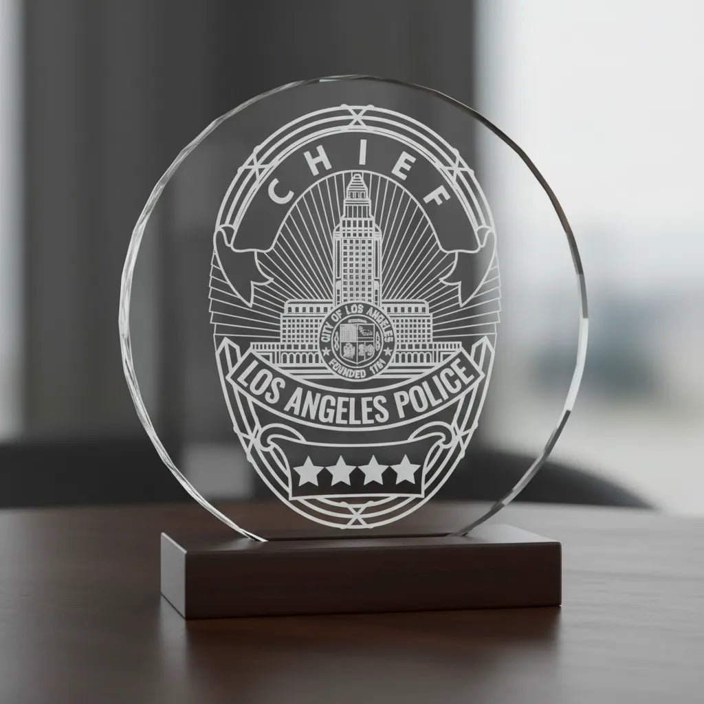 Los Angeles Police Chief Badge SVG

LAPD Chief Vector Design

Police Chief Badge Engraving File

Los Angeles Police Sign CNC File

LAPD Badge Vector for Laser Cutting