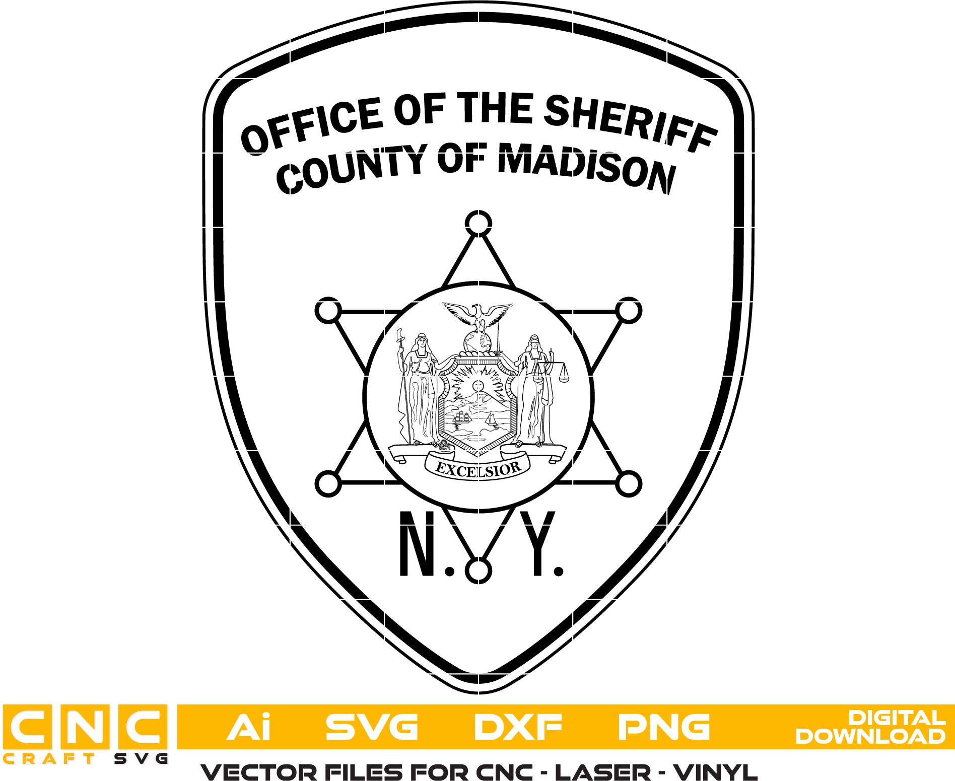 Madison County Sheriff Patch SVG

New York Law Enforcement Vector

Sheriff Patch Engraving File

Madison County Sign CNC File

Sheriff Patch Vector for Laser Cutting