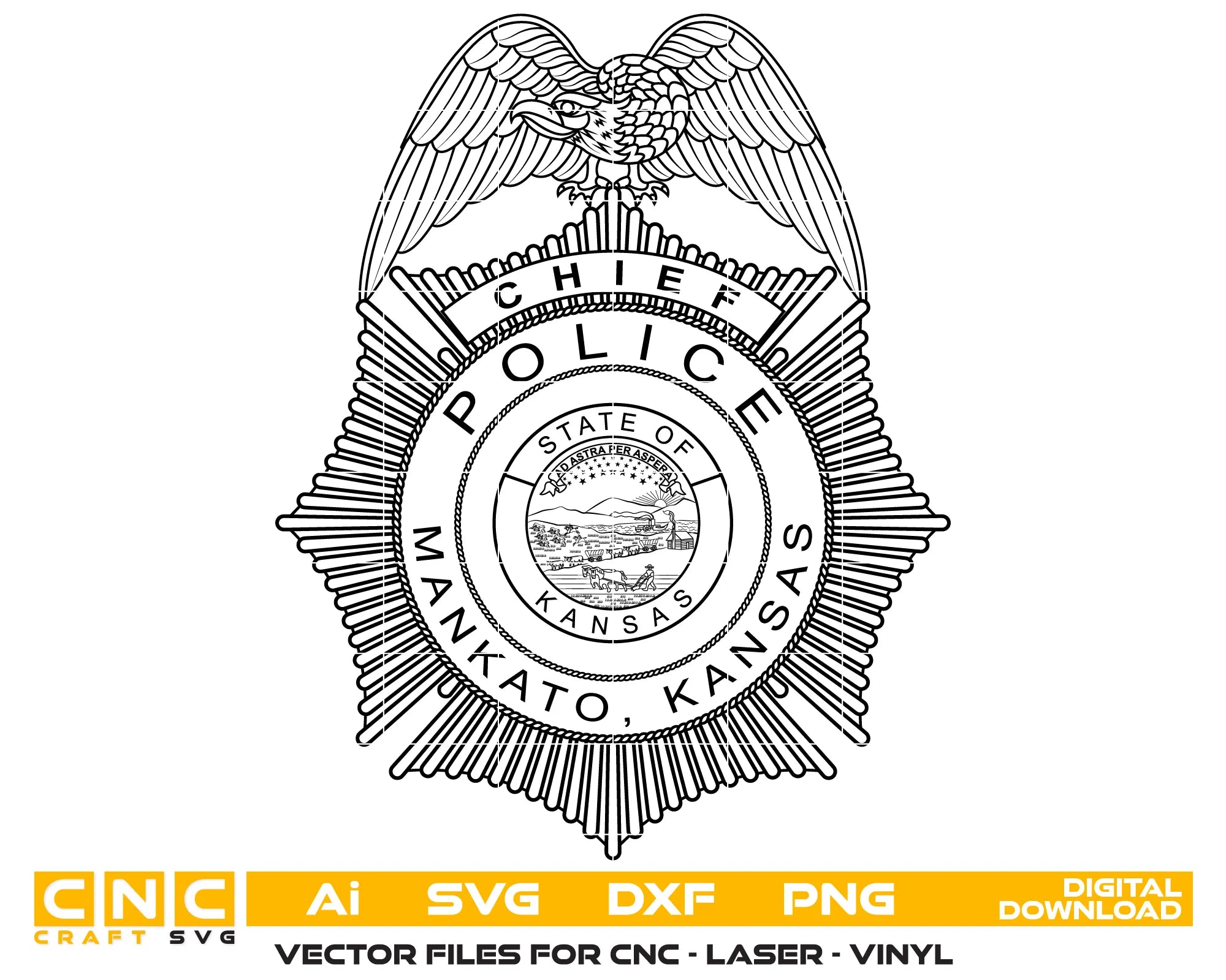 Mankato Police Chief Badge SVG Kansas Law Enforcement Vector